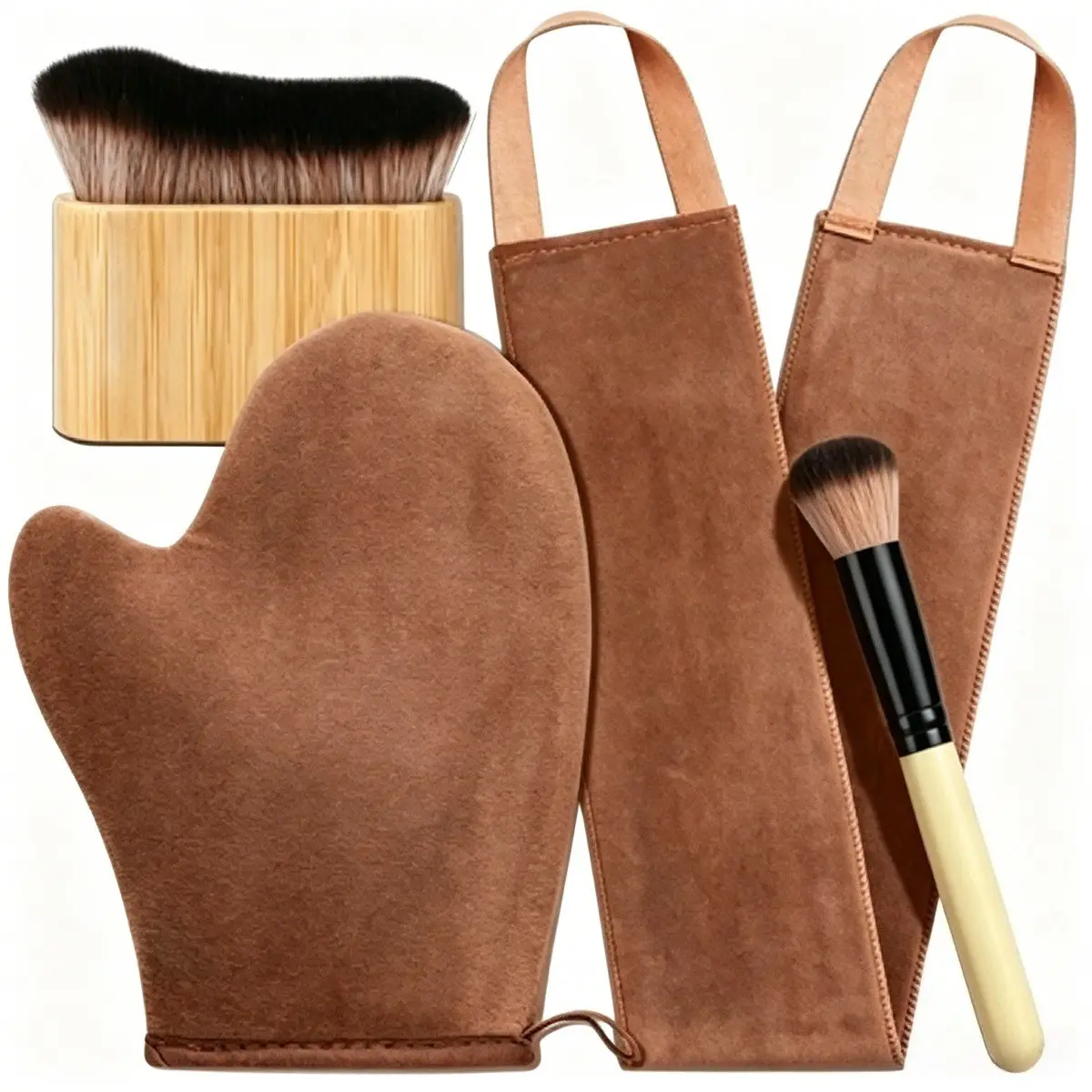 Self-tanning glove set with 4 pieces, including tanning gloves, a back tanning brush and applicator, Beauty Tool