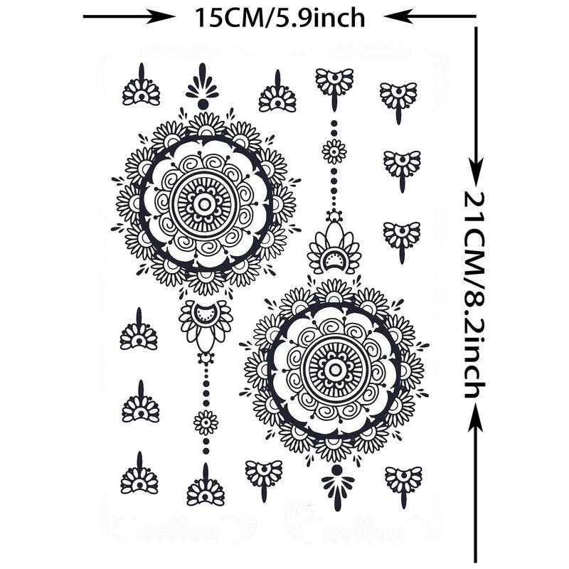 Henna Pattern Temporary Tattoo Sticker, 4 Sheets Waterproof Fake Jewelry Lotus Bracelet Tattoo Sticker, Henna Stencils, Body Art Decoration for Women & Girls