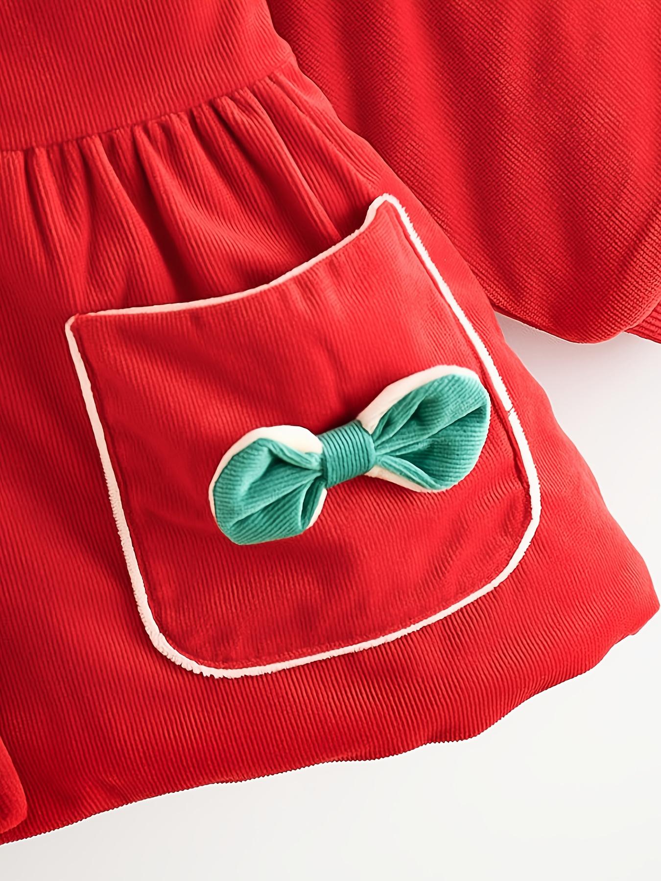 ' Winter Hooded Jacket - Long Sleeve Non-Stretch Coat with Front Bow Accent, Easy Button Closure, Hand Washable Outerwear, (Red/other Solid Color Available) - Perfect Christmas Outfit