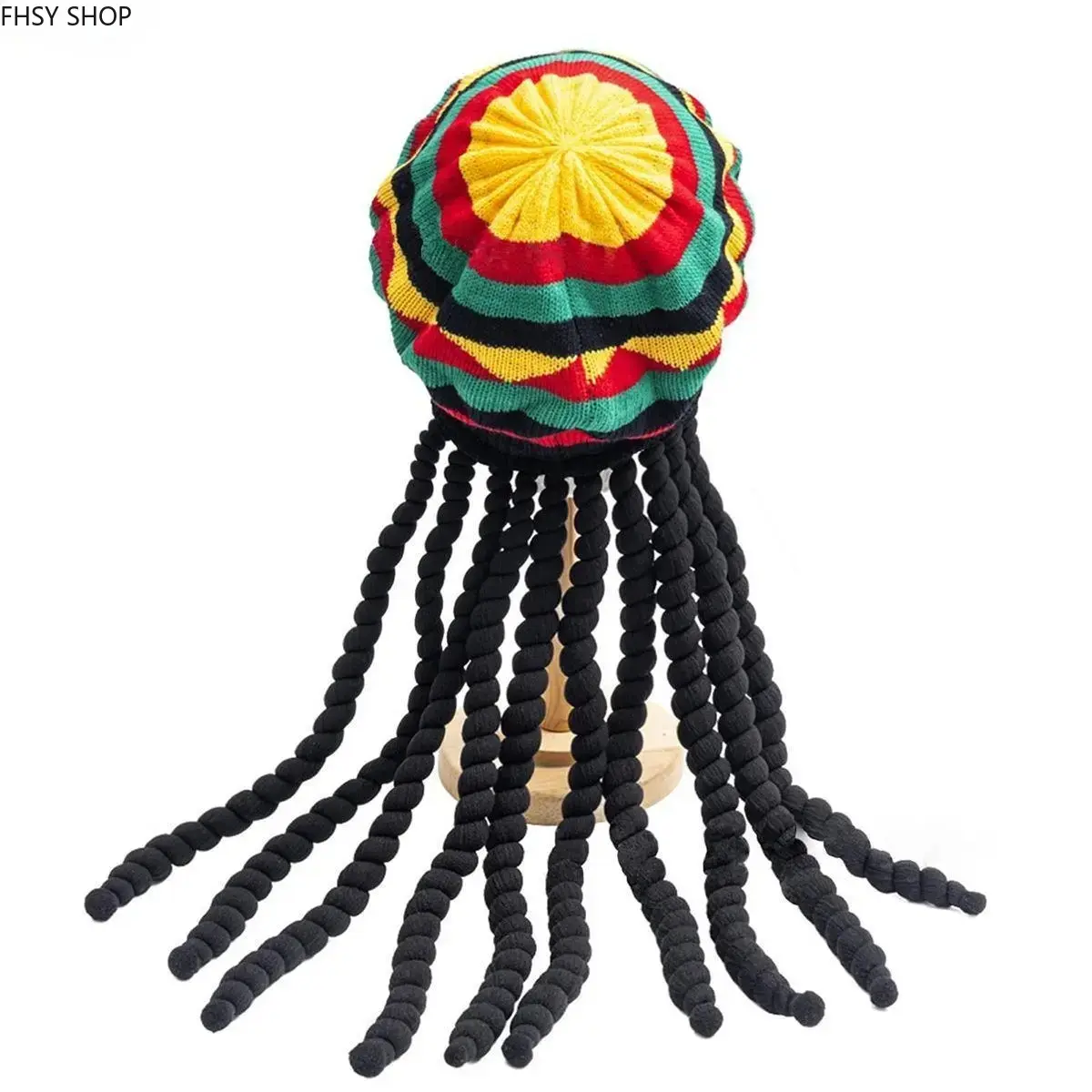 Wool Blend Knitted Headwear | Trending Boho Costume Wig Hat, Colorful Rainbow Braided Dreadlock Beret, Universal Men Women Jamaican Style Slouchy Cap, Lightweight Breathable Unique Statement Piece for Carnival, EDM Events & Themed Party Looks