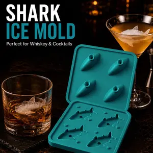 Shark Shape Ice Cube Tray, Ice Cube Maker, Ice Molds, 4 Compartments, Creative Ocean Series, Food Grade Silicone, Easy Release, Home Bar Party Tool