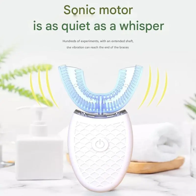 U-shaped ultrasonic electric toothbrush, powerful cleaning, rechargeable design, improves brushing efficiency, 1 box 360-degree oral cleaning toothbrush, with replaceable brush heads, waterproof adult toothbrush, daily oral care, Teeth Cleaner