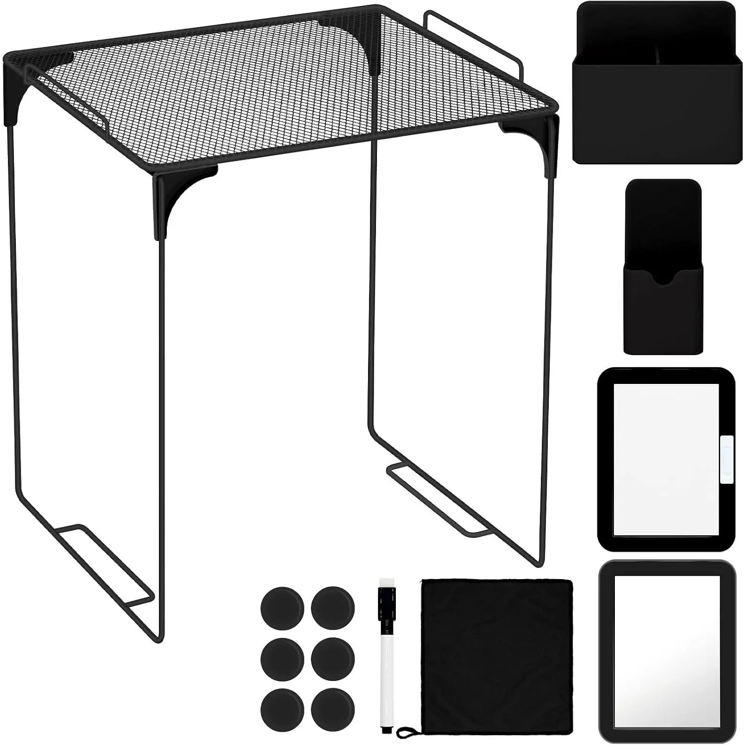 School Locker Organizer, Back to School Essentials Locker Accessories for Boys, Locker Set Includes Locker Shelf, Locker Mirror, Whiteboard (Black)