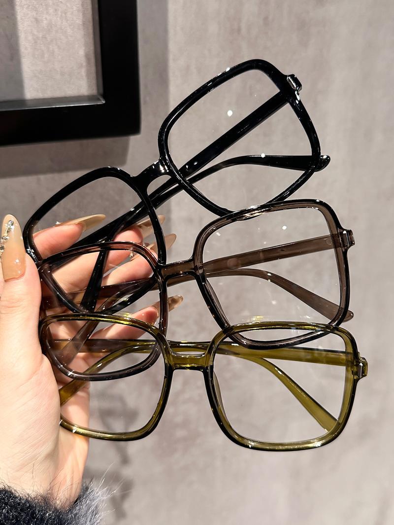 3/4 PC S Fashion Oversized Square Plastic Frame Clear Glasses For Daily Life Take Photo Clothing Accessories.