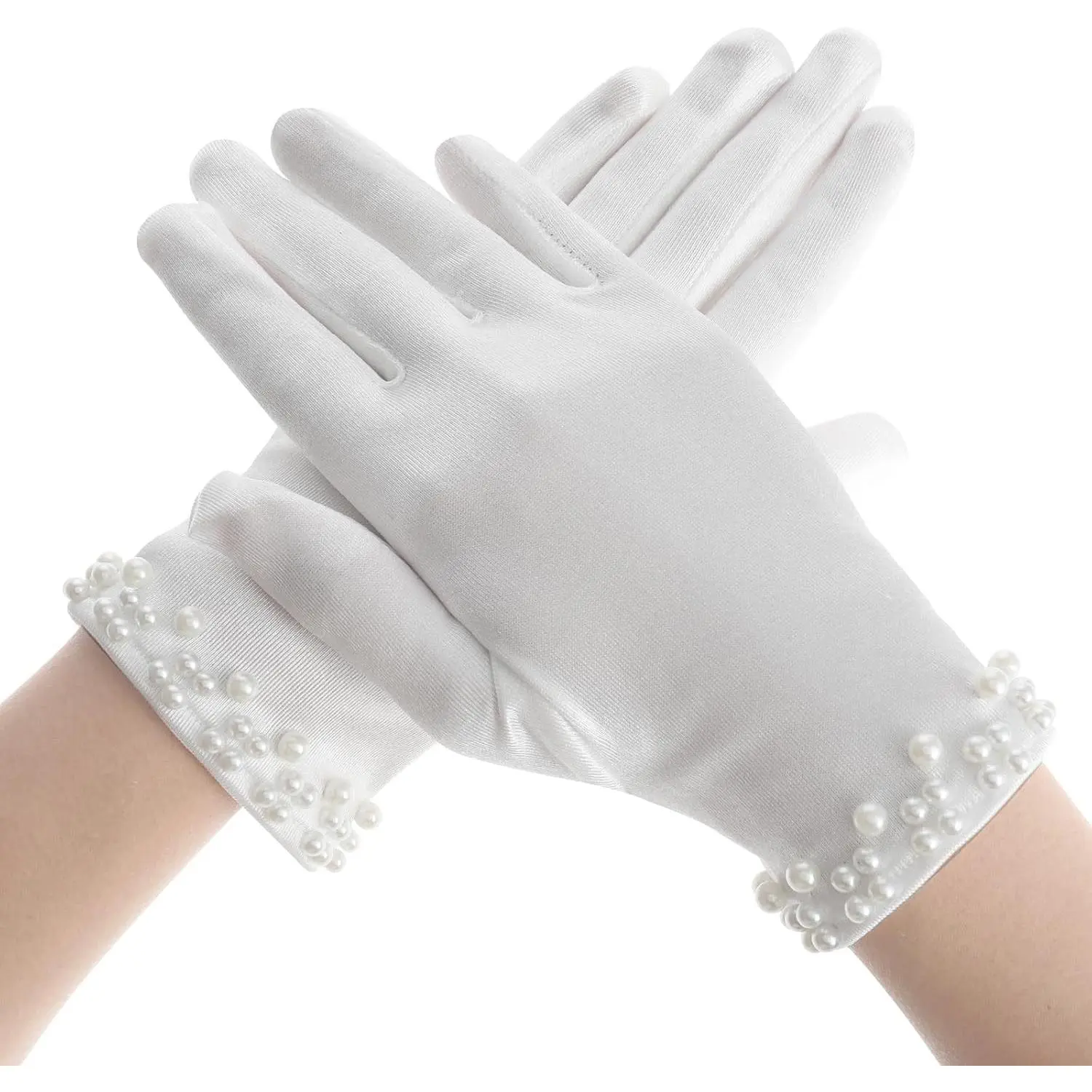 White Satin Gloves for Women - Pearl Wedding & Tea Party Gloves, 1920s Vintage FashionGift