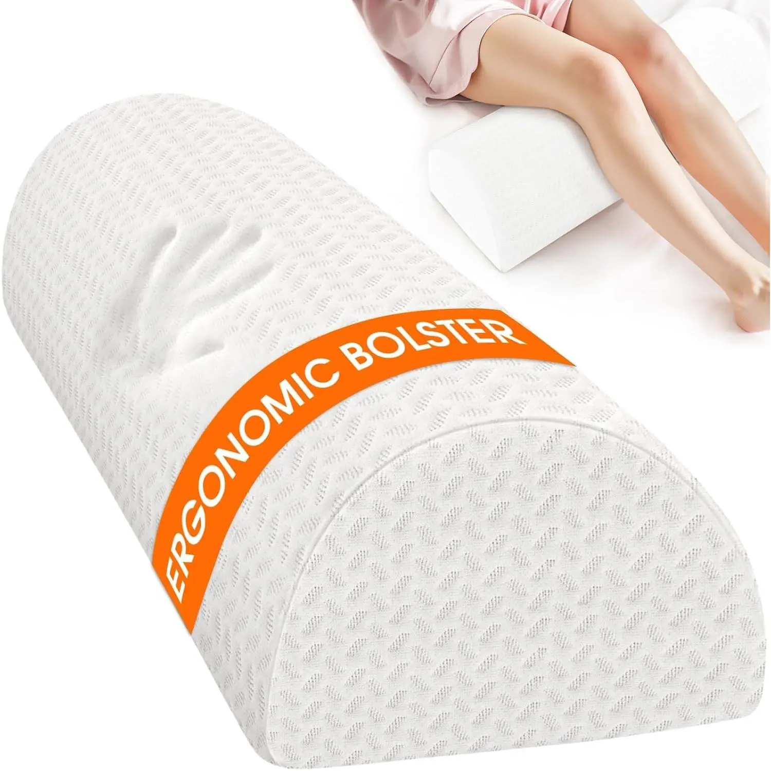 Pillow for Side Sleepers,  Pillow for  &  , White | Half Moon Bolster Pillow for , Temperature-Responsive Memory , Under  Support, Ankle & Foot, Washable Cover