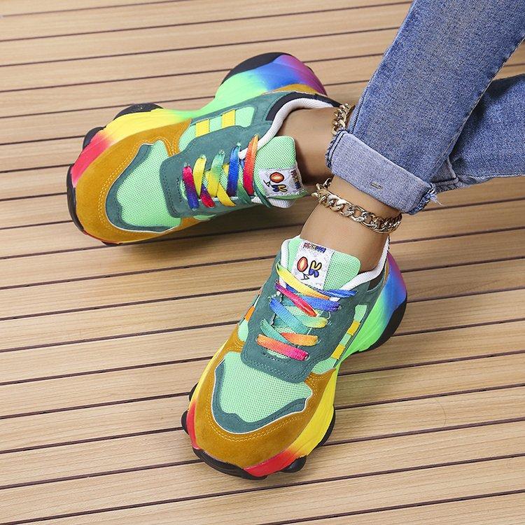 2026 Spring and Autumn New Colorful Dad Shoes Hip-Hop Street Style Sports Color-Block Casual Unique Platform Rainbow Women's Shoes Large Size Comfortable and Durable