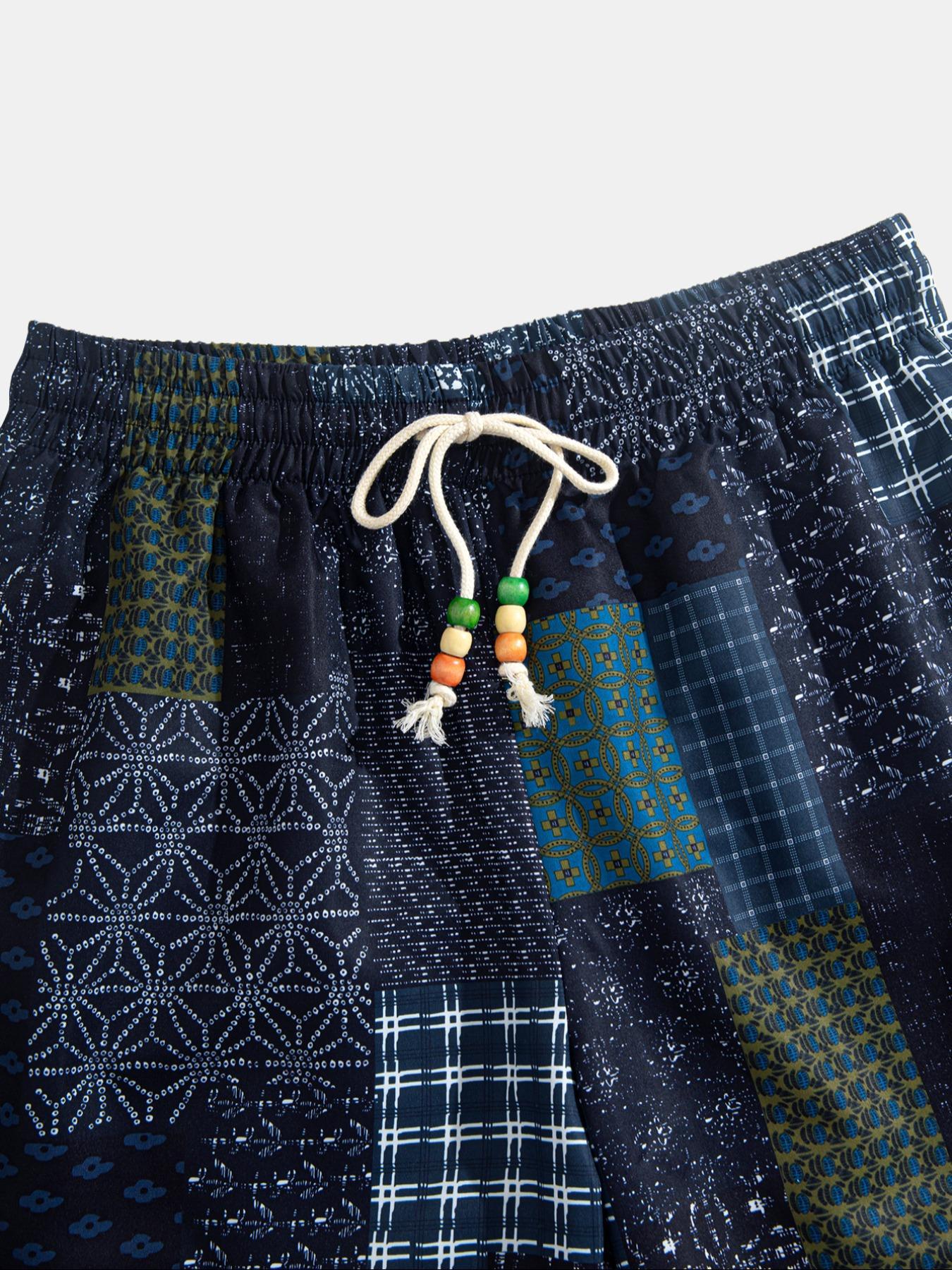 Men's Patchwork Print Shorts, Casual Streetwear Shorts, Casual Comfy Loose Fit Drawstring Shorts for Summer, Men's Bottoms for Beach Vacation