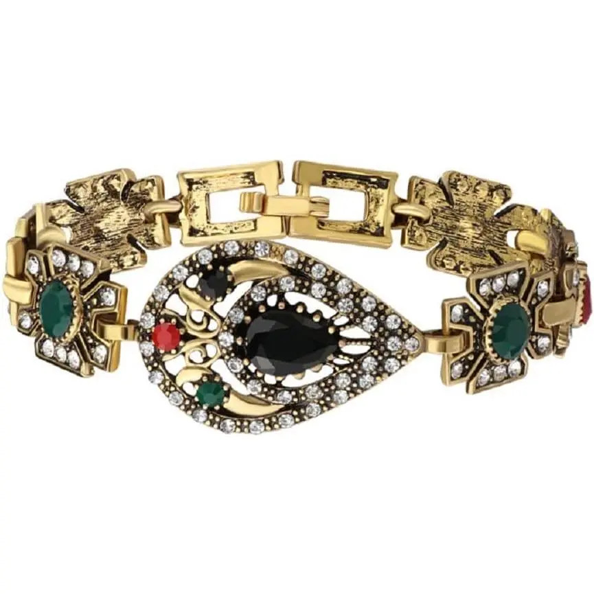 Turkish   Bangle Multicolored Stone Water Drop Link Bracelet for Women