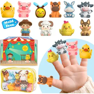 Animal Farm Finger Puppets Bath Toys for Kids with Storage Bags Toddler Toys for Story Time with Puppet Theater Toddler Travel Kit Valentines Gifts Easter Eggs Fillers 12m+ 10Pcs