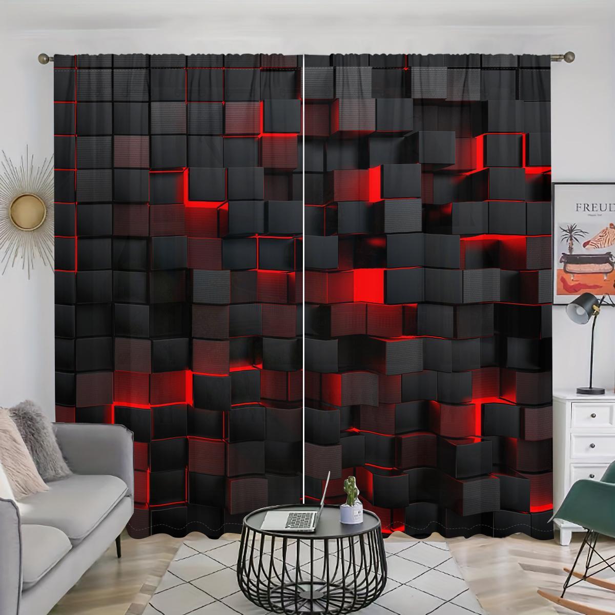 Abstract Geometric Pattern, 2 Counts/set Modern Simple Pole Pocket Design Window Drapes, Home Decorative Curtain for Bedroom, Living Room, Kitchen, Wardrobe, Study, Home Decoration Curtain, Home Essentials