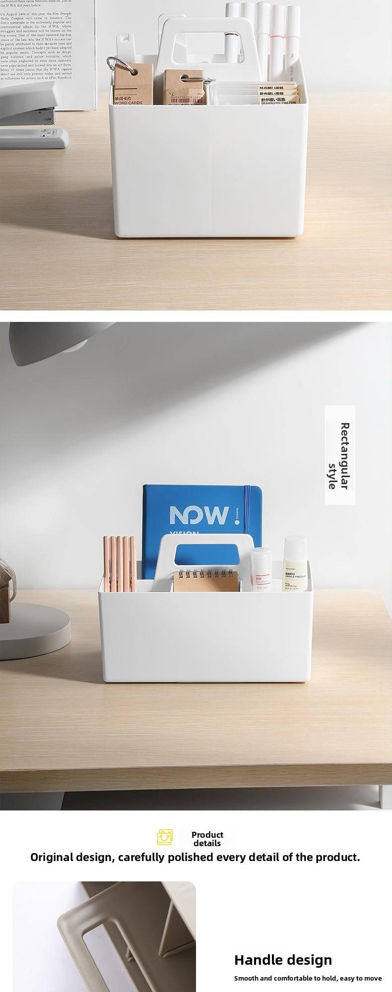 Desktop storage basket with handle, office supplies organizer, compartmented large-capacity stationery and miscellaneous small items storage box Desktop storage basket with handle, office supplies organizer, compartmented large-capacity stationery and miscellaneous small items storage box