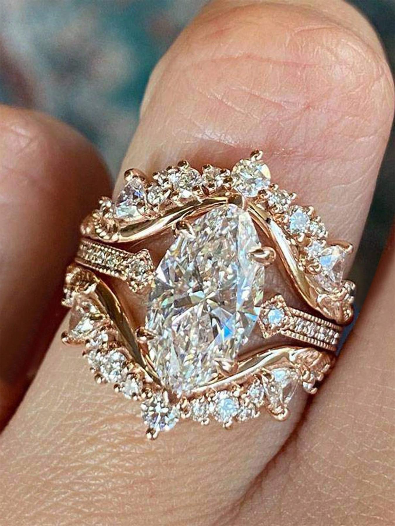 Women's Elegant Rhinestone Decorated Ring, Exquisite Trendy Ring, Engagement Rings, Bridal Rings, Fashionable Jewelry for Women As Engagement Anniversary Wedding Party Jewelry, Valentine's Day, Gift