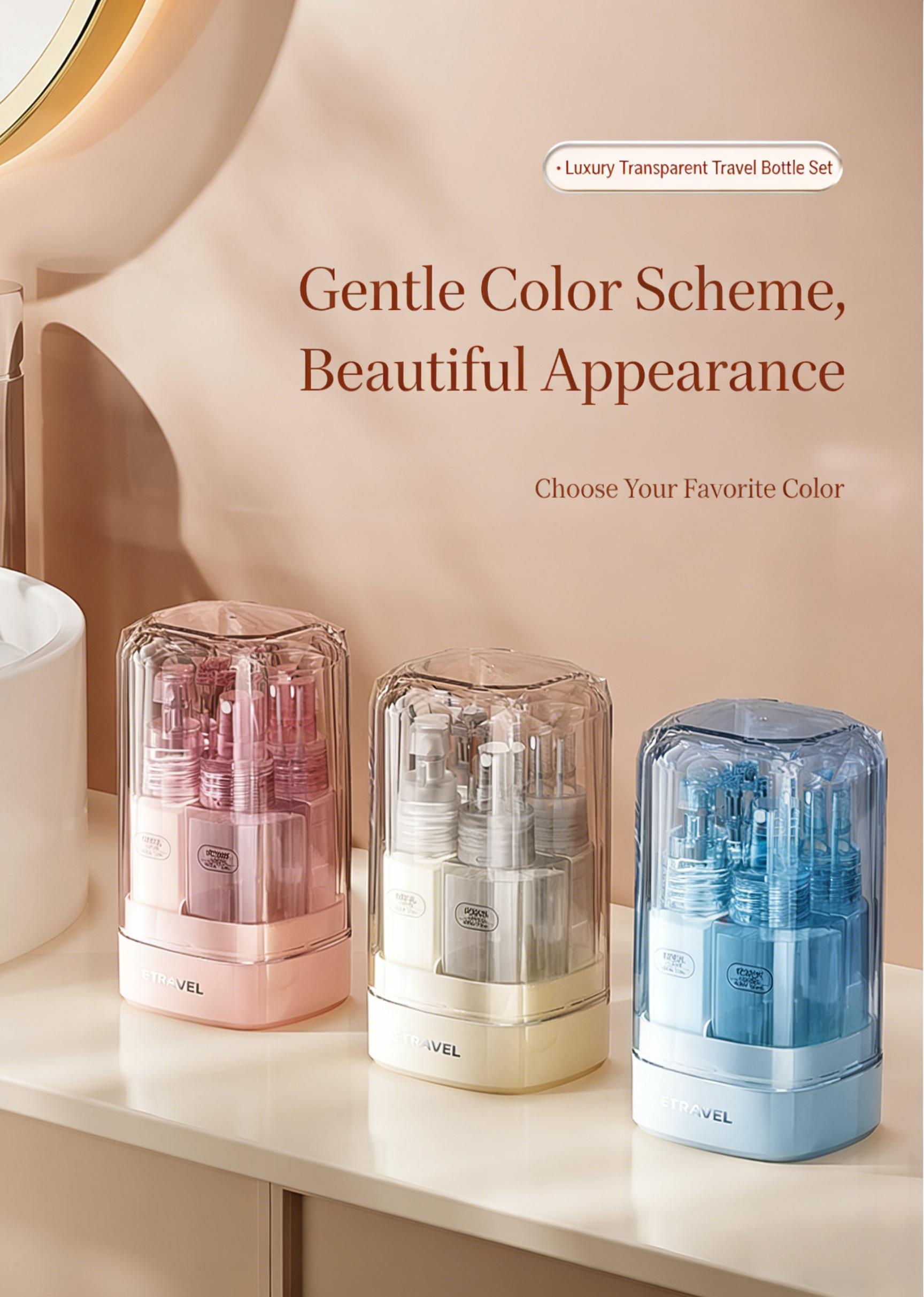 4-in-1 Travel Dispenser Bottle for Toiletries, Portable Cosmetic Shampoo Lotion Container, Lightweight Refillable Pump Bottle, Easy Press Smooth Flow, Luxury Travel Essentials