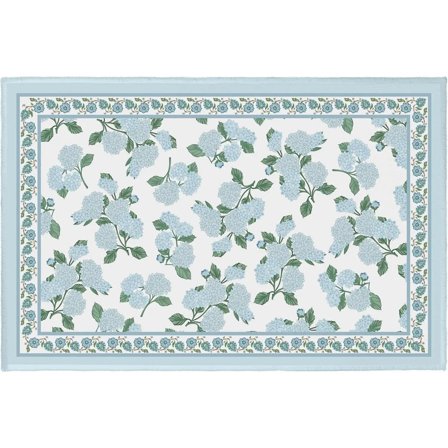 Blue Hydrangea Area Rugs 2x3 Feet Spring Summer Floral Entryway Rug Vintage Flower Print Non Slip Low Pile Throw Rug Washable Doormat Carpet for Entrance Kitchen Bathroom