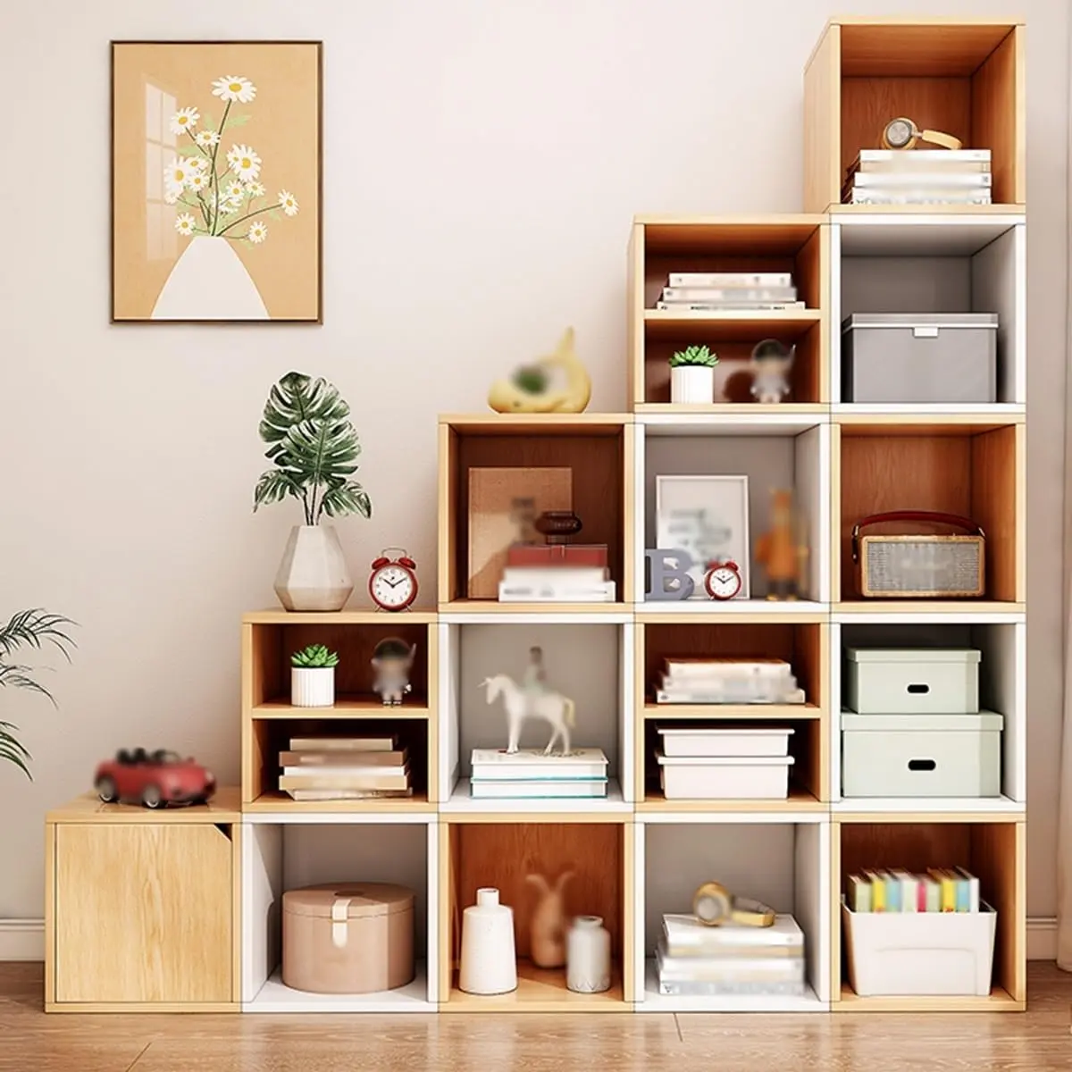1Tier Stackable Storage Cube,Floor Simple Bookcase Cubby Organize,Free Combination Lattice Cabinet,Bookshelf, Stackable Small Cube Storage Cabinet,Large-Capacity Open Storage Bookshelf for Living Room Study Office,Multi-Functional Furniture DisplayCabinet