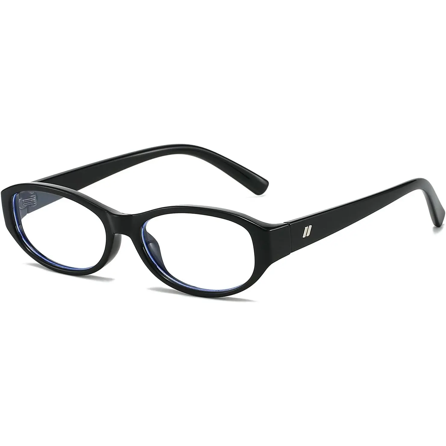 Fashion Oval Glasses for Woman Cute Retro 90s Thin Rectangle Frame Blue Light Glasses,Black