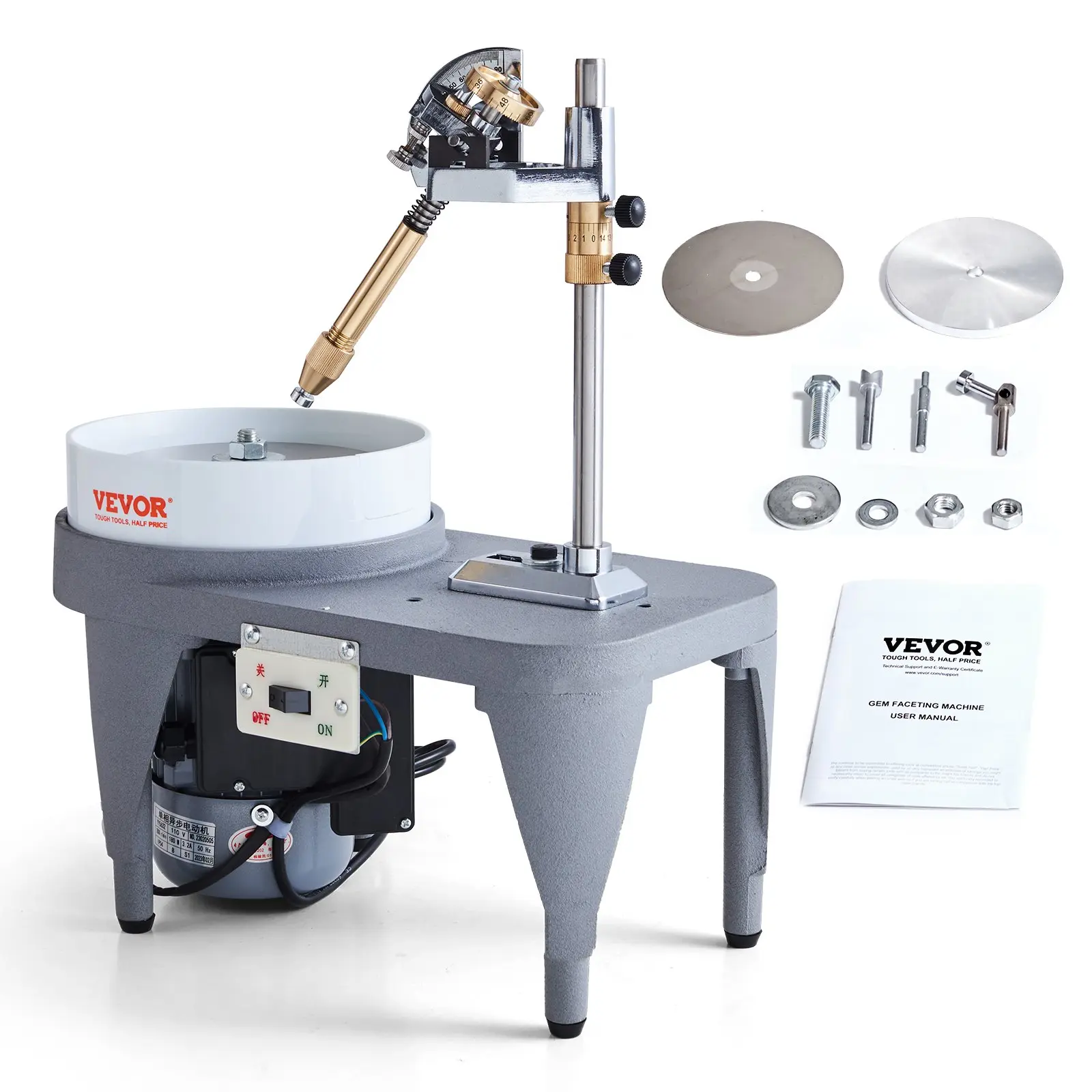 【DealsForYouDays】VEVOR Gem Faceting Machine, 2800RPM Jade Grinding Polishing Machine, 180W 110V Rock Polisher Jewel Angle Polisher, with Faceted Manipulator and 1 Bag of Triangle Abrasive for Jewelry Polisher