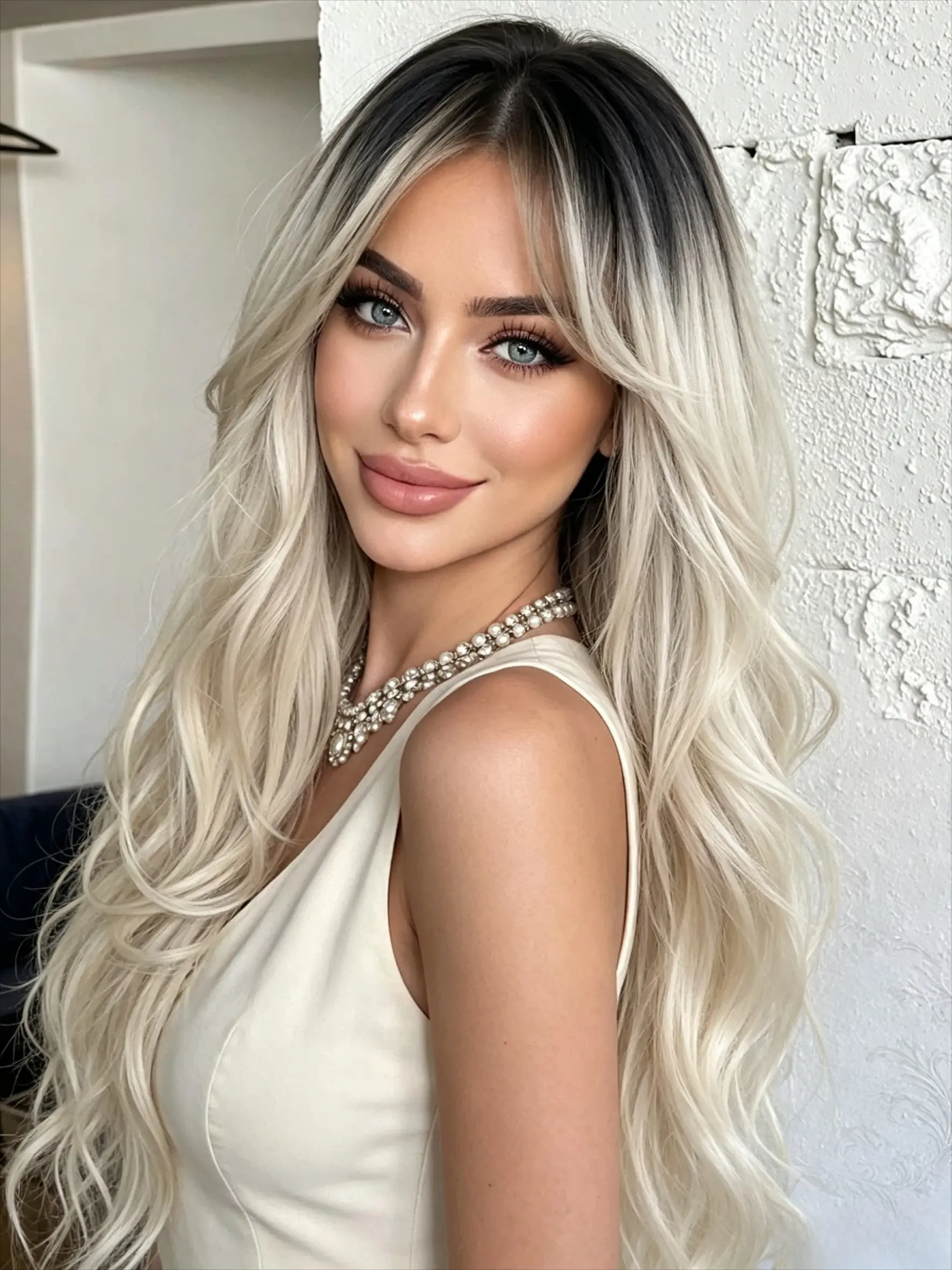 Ombre Platinum Blonde Body Wave Synthetic Lace Front Wigs Body Wave Synthetic Lace Front Wigs for Women Glueless Synthetic Wigs 13x4 HD Lace Front Wigs with Baby Hair Ombre Black Long Wavy Synthetic Lace Front Wigs for Daily Wear Beach Wave Wig
