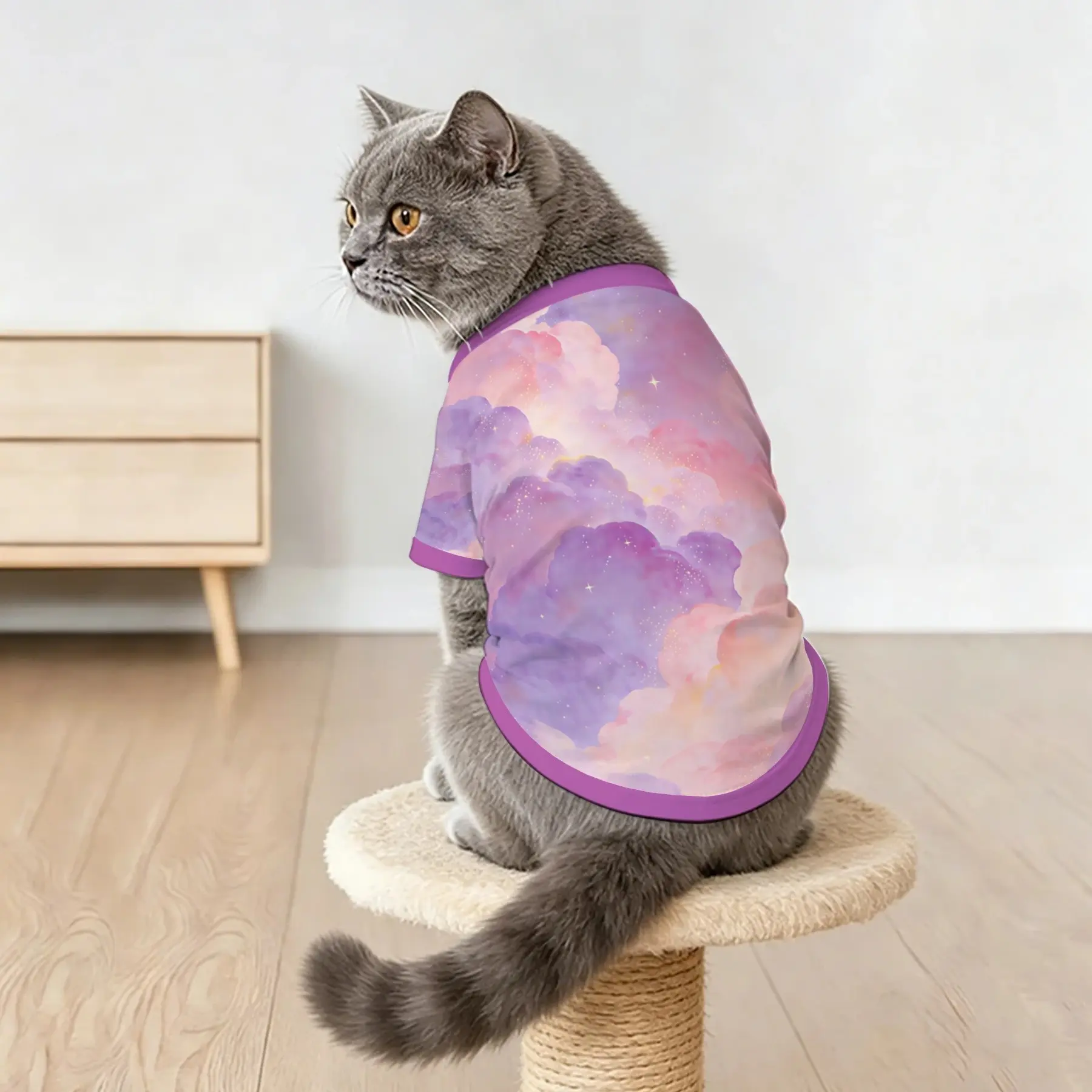 1pc All Season Pet Clothes, Hand-Painted Starry Print, Soft Breathable Lightweight, Cute Pet Short Sleeve T-Shirt, Puppy Jersey Shirt