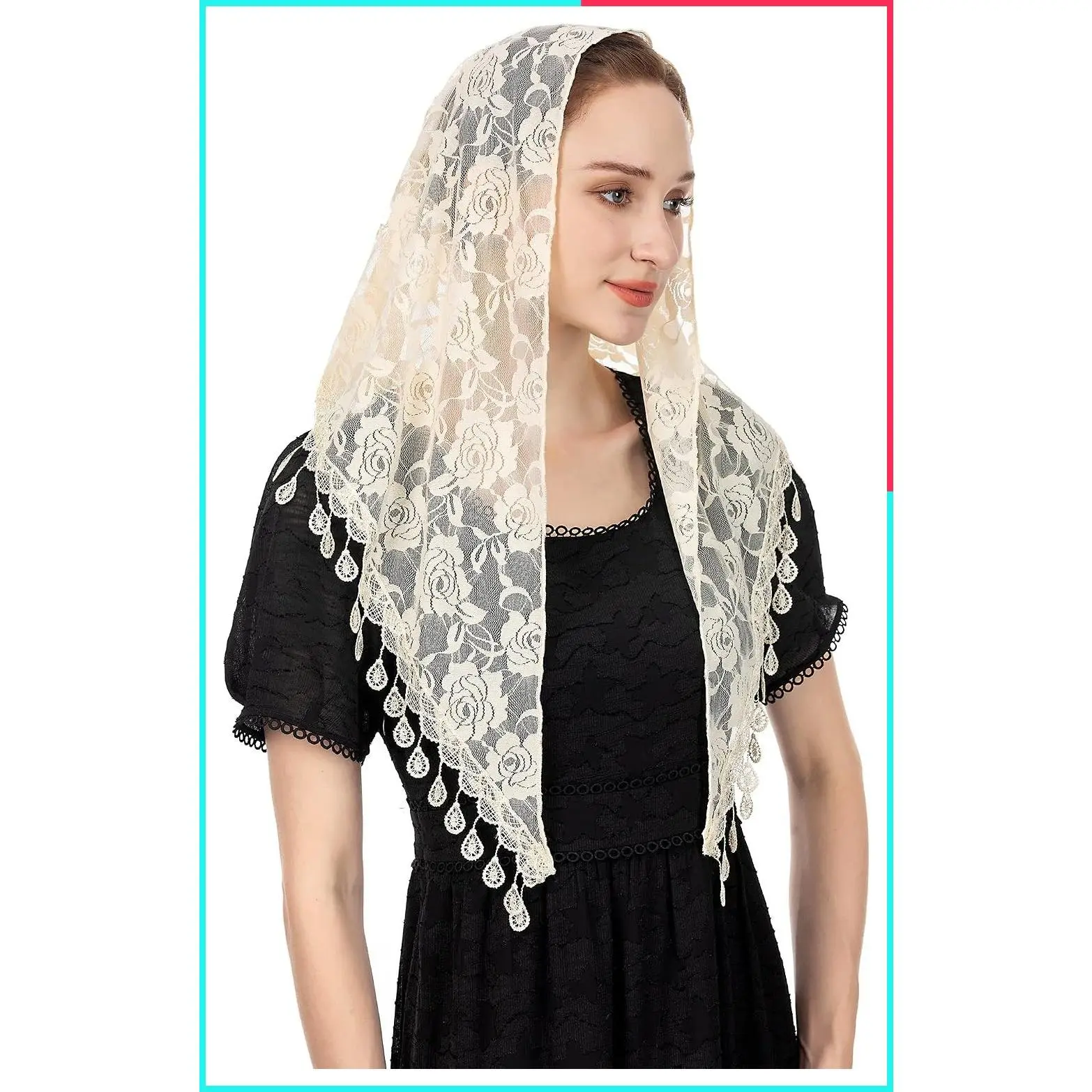 Lace Triangle Church Veil Mantilla for Women - Catholic Chapel Mass Head Covering Scarf