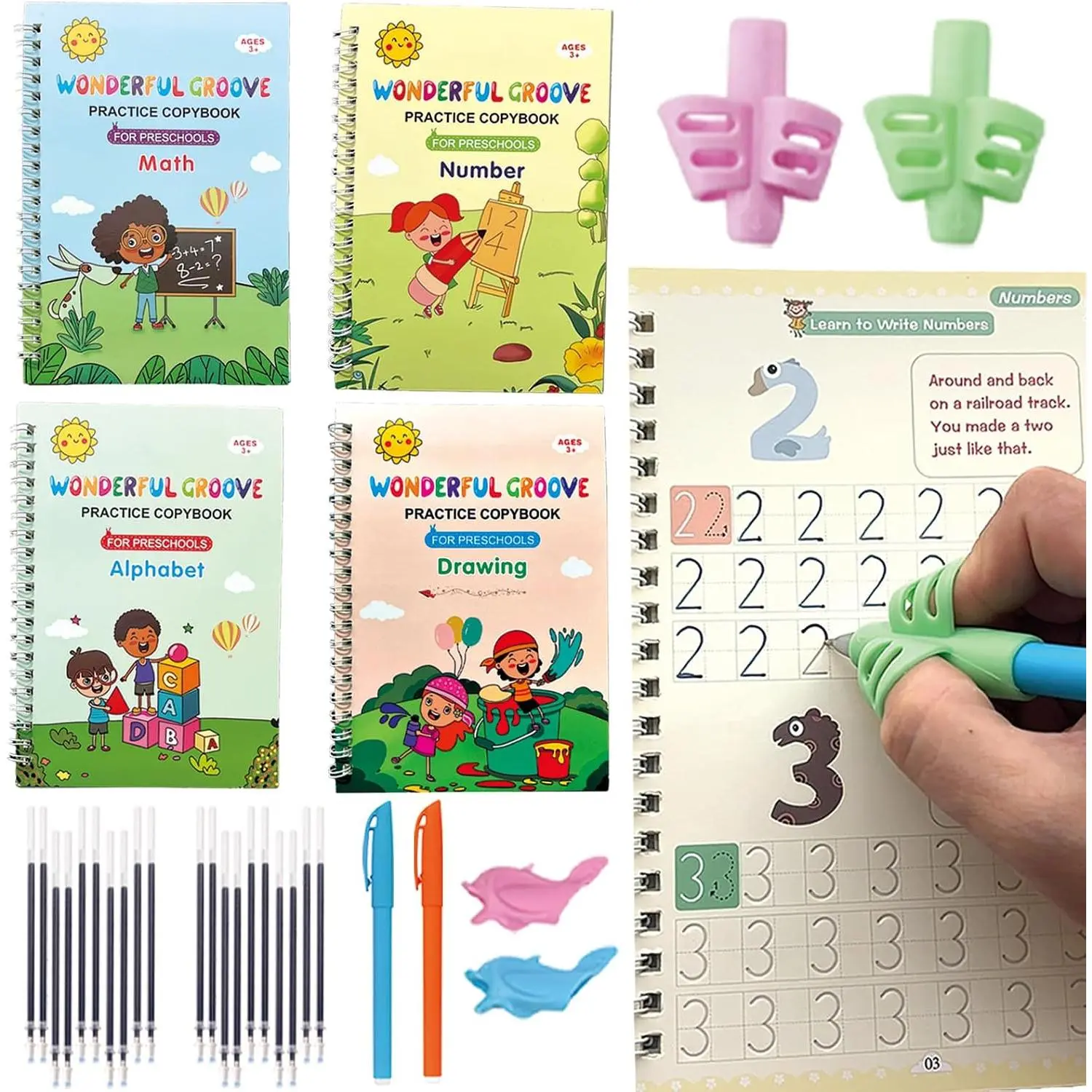 magic grooved writing practice book,  grooved handwriting practice | Handwriting Practice Magic Copybook, for grooved writing books for  3-5, alphabet Numbers Drawing tracing paper