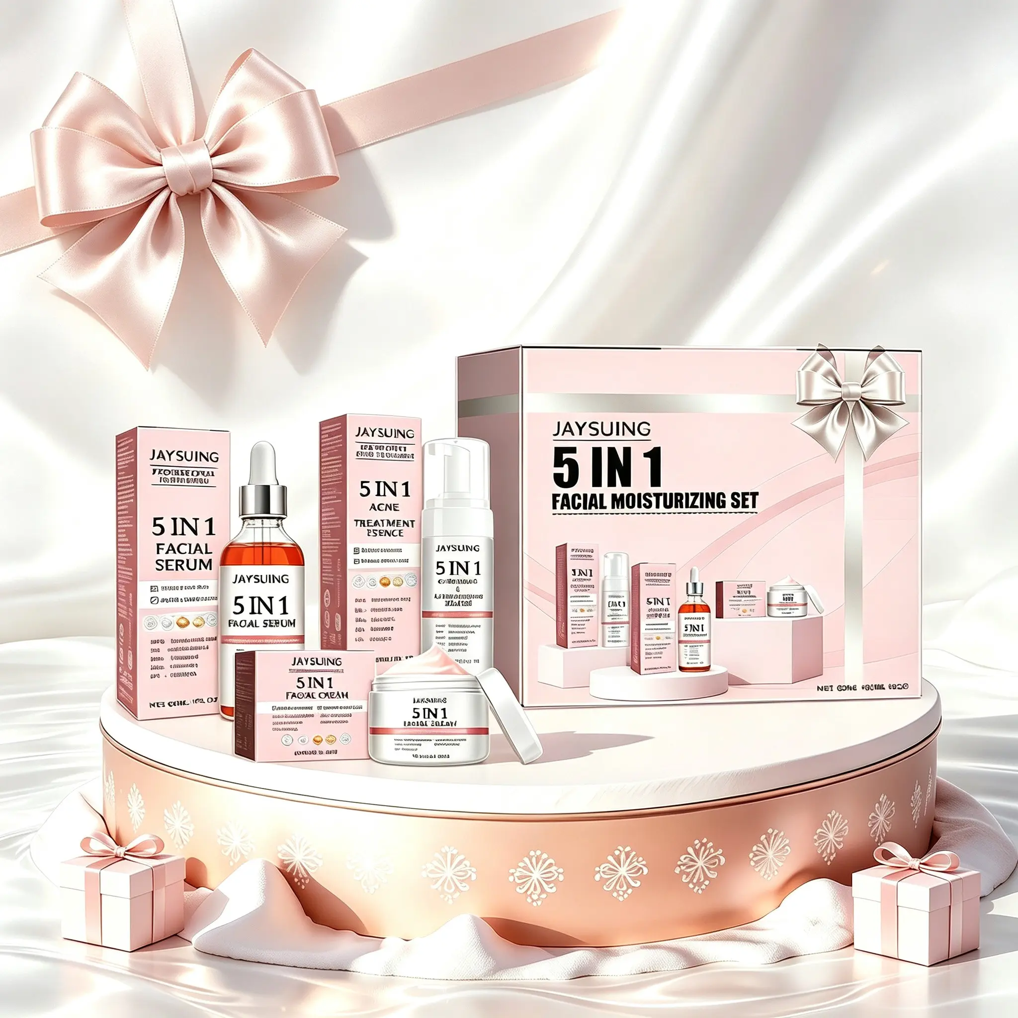 5-in-1 skincare set, including moisturizing cream, serum, cleanser, cleanser, and moisturizing skincare tools. Suitable for all skin types. A holiday gift for your girlfriend or mother.