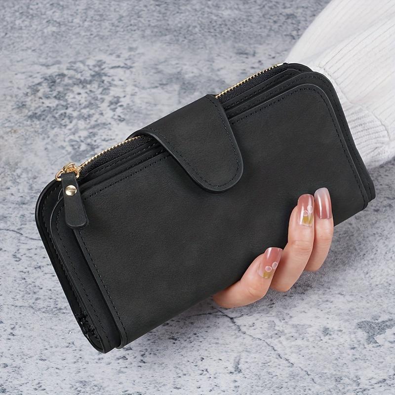 Women's Trendy Long Zip Clutch Wallet, Three-Fold Design with Clasp, Multiple Card Slots & Large Capacity