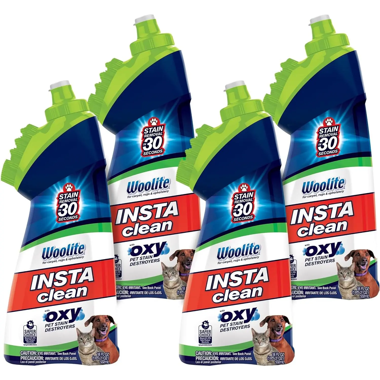 Bissell InstaClean Oxy Pet Spot and Stain Remover with Brush Head, 4 pack, 17409