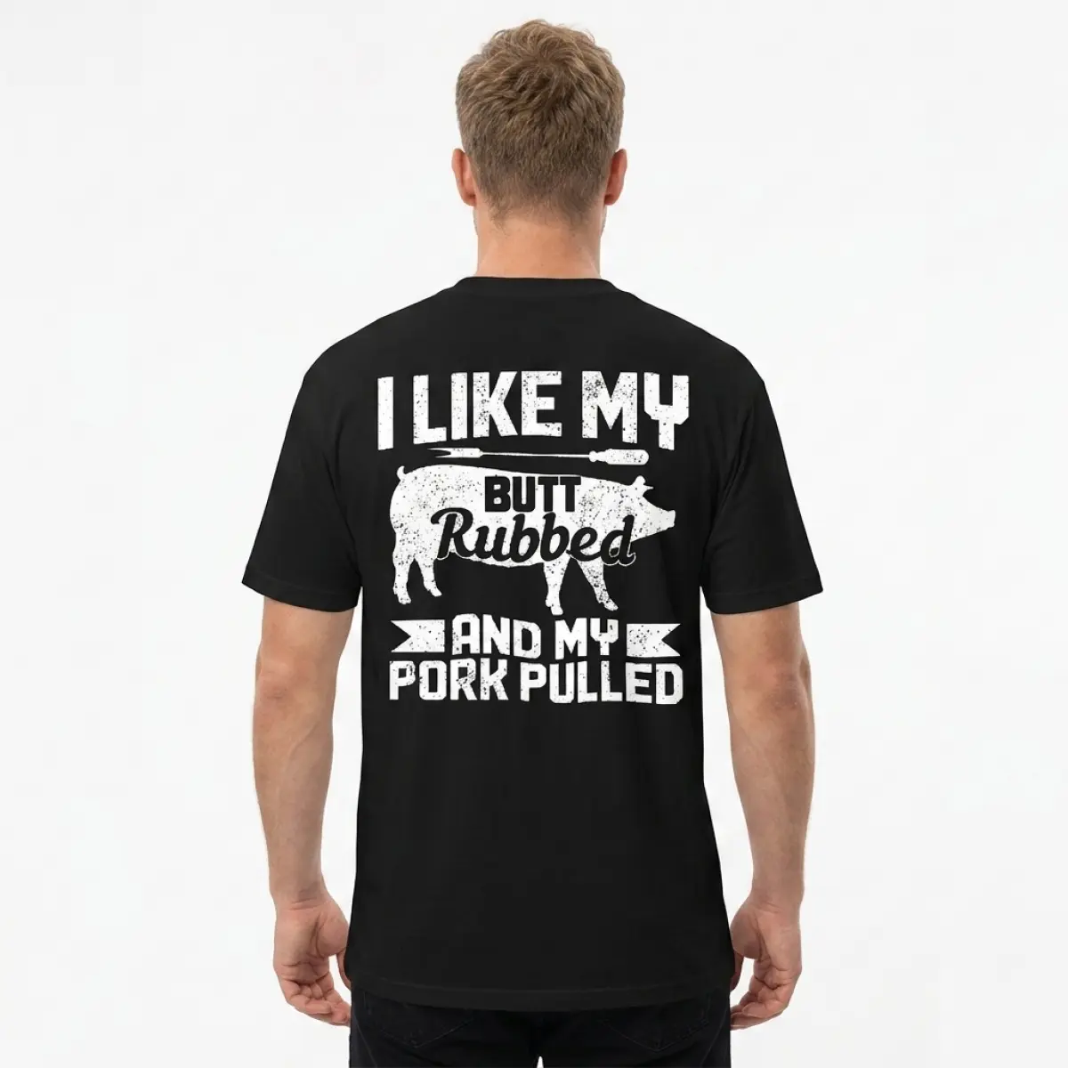 Unisex Round Neck Short-Sleeve Shirt, Casual Wear with Barbecue Print & Piglet Graphic, Grill-Smoked Bacon Pattern Everyday Sports Top, Shortsleeve, Tshirt, Regular Fit, Half Sleeves Menswear Man, Standard Sizes