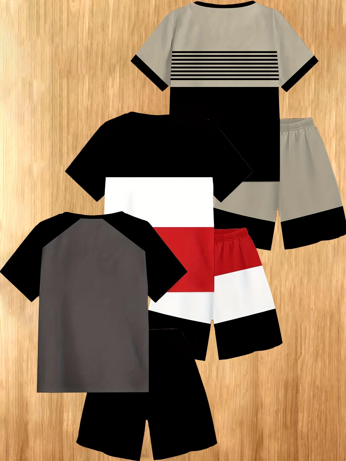 6-piece Set Boys' fashion 3D Printing Casual Short-sleeved Shorts and Sweatshirts Suitable for Outdoor Activities Set