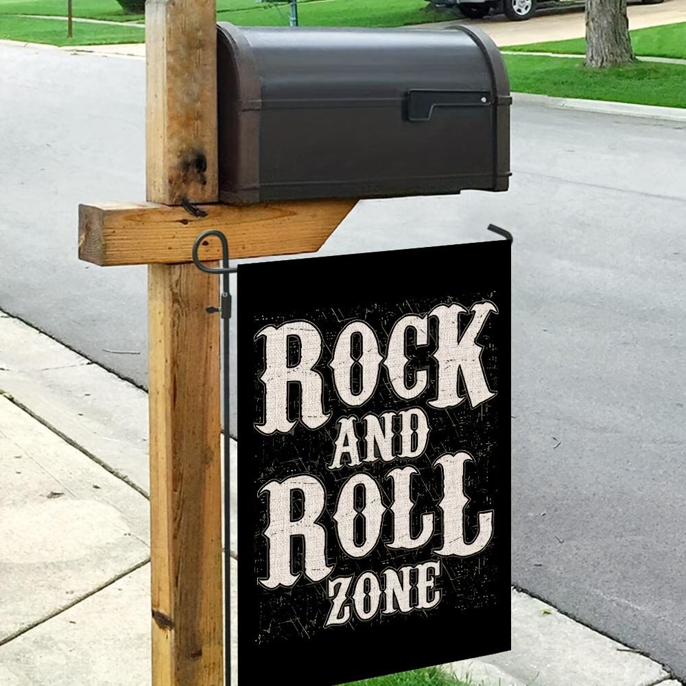 1pc, Rock And Roll Zone Garden Flag, Yard Outdoor House Room Decoration Banner, 12x18 In, Gifts For Families Friends Rock Lovers(ONLY FLAG)