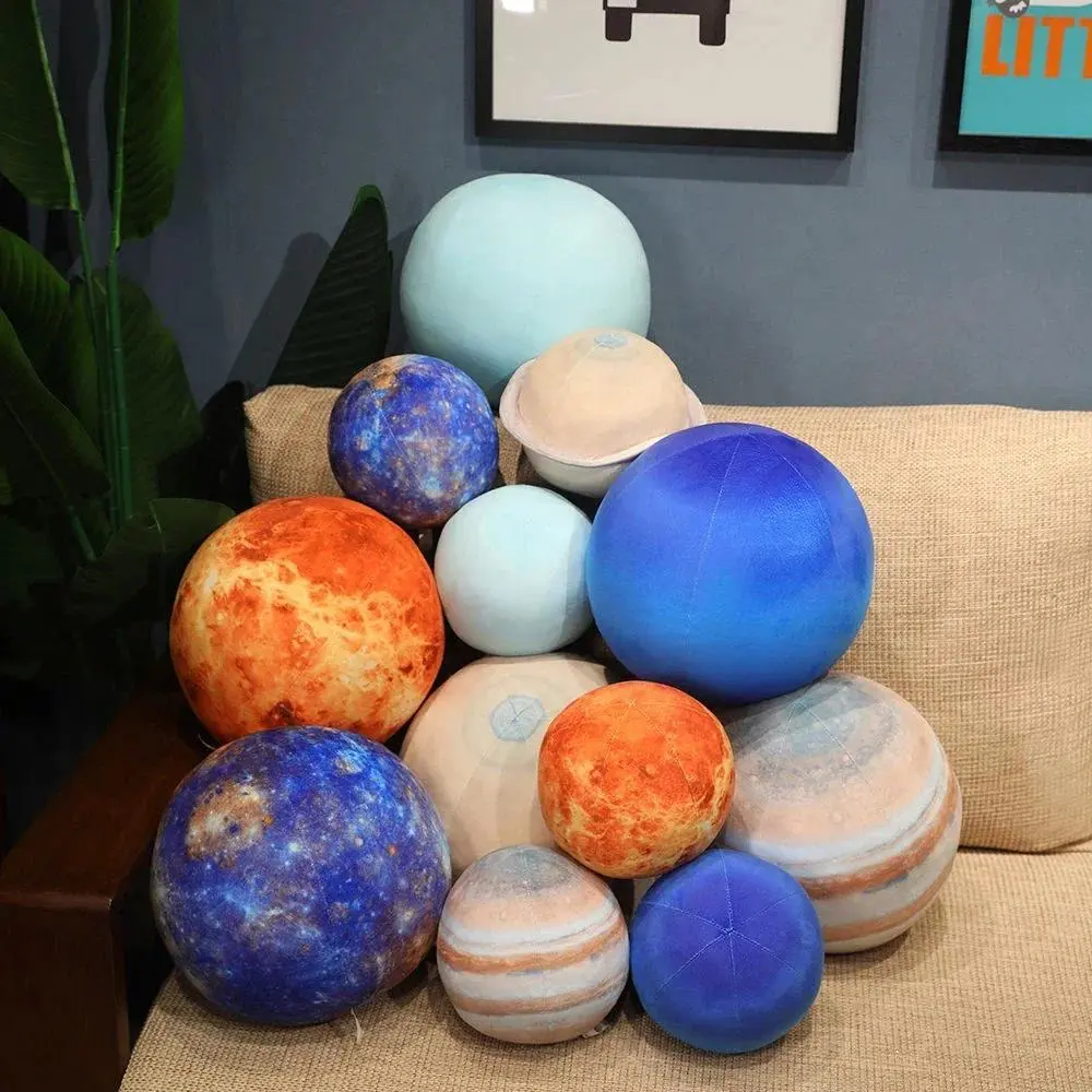 17cm/27cm Simulation Planet Plush Toys, Sphere Pillows with Stars, Earth, Moon, Sun, Mars, Mercury, Saturn, Venus, Jupiter, Uranus, Neptune, Stress Relief Decor for Boys’ Birthday Gifts