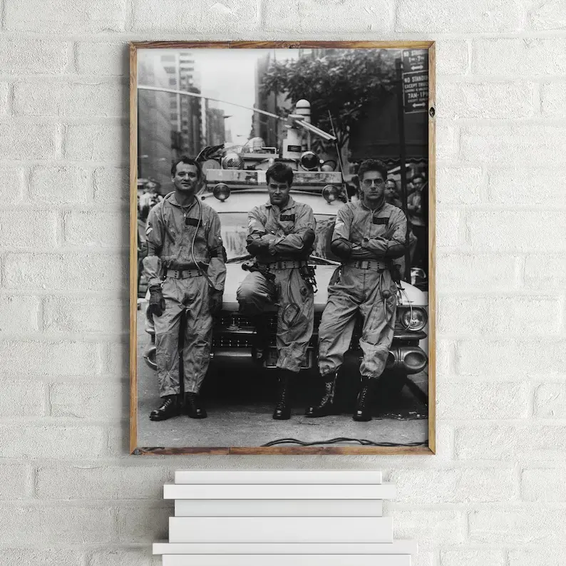 Canvas print, poster Ghostbusters Retro Movie Poster with Original Cast. Classic Film Scene Print