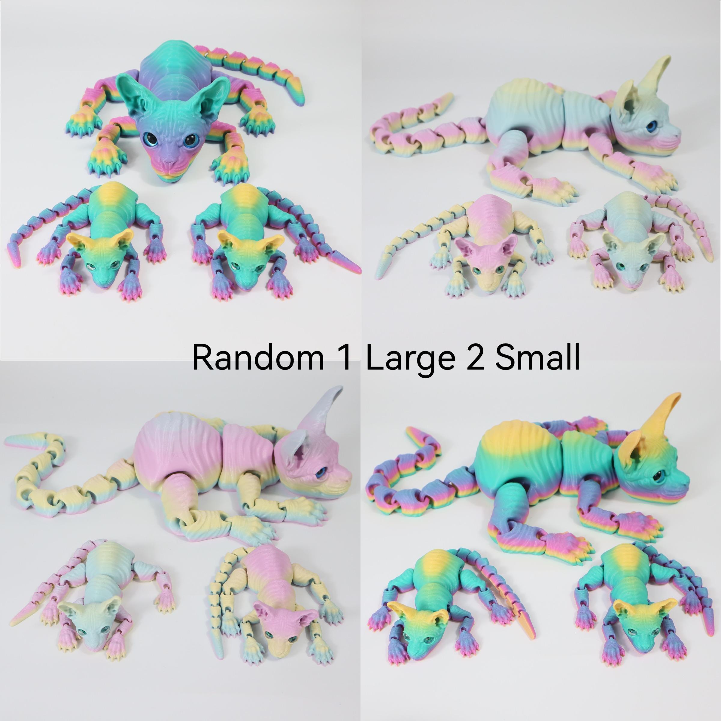 3pcs 3D Printed Cute Large Hairless Cat Decorative Figurine, Realistic Eyes, Colorful Kitten Gift Set, Perfect Holiday Party Decoration, Home Decor Ornaments