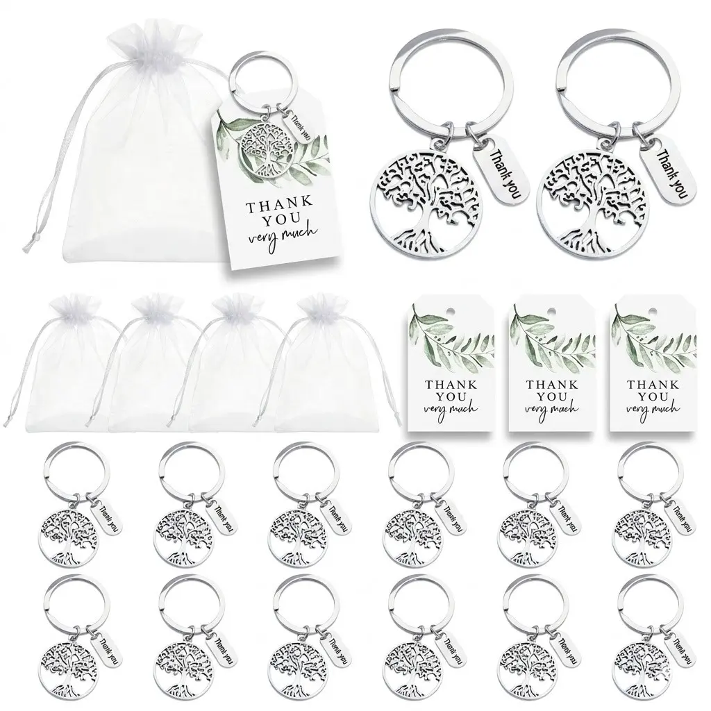 Family Reunion Favors Tree of Life Keychain Bulk Angel Charms with Thankyou Tags Twines and Organza Bags Family Reunion Gifts for Guest