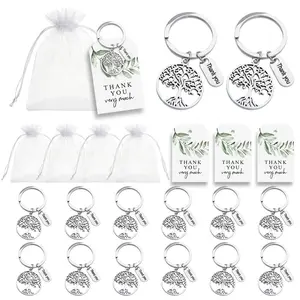 Family Reunion Favors Tree of Life Keychain Bulk Angel Charms with Thankyou Tags Twines and Organza Bags Family Reunion Gifts for Guest