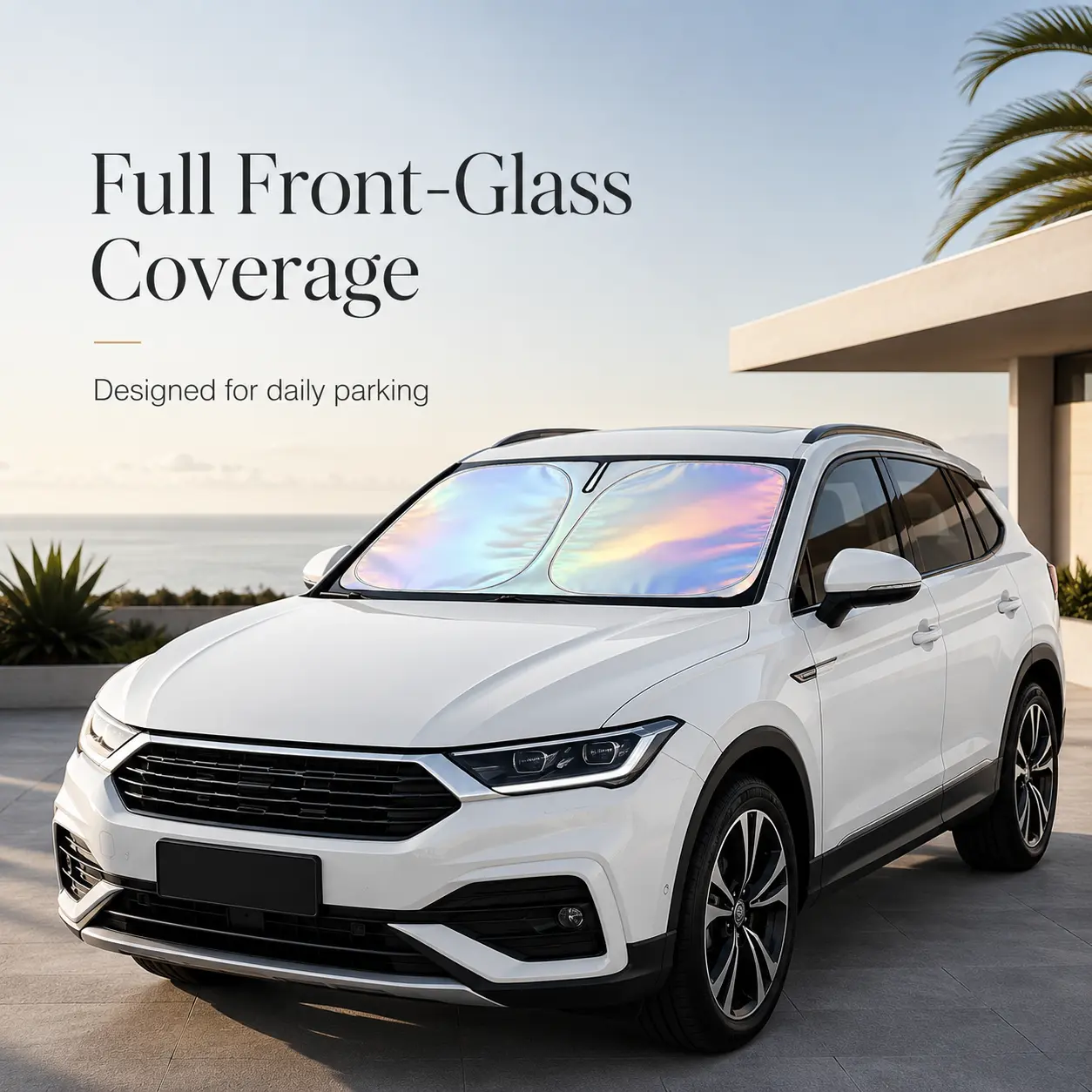 One-Piece Iridescent Front Glass Screen Helps Reduce Heat, Bright Glare and Dashboard Aging, Keeps Entry More Comfortable After Outdoor Parking, Portable Folding Design for Commuting, Shopping and Road Trips car sunshade