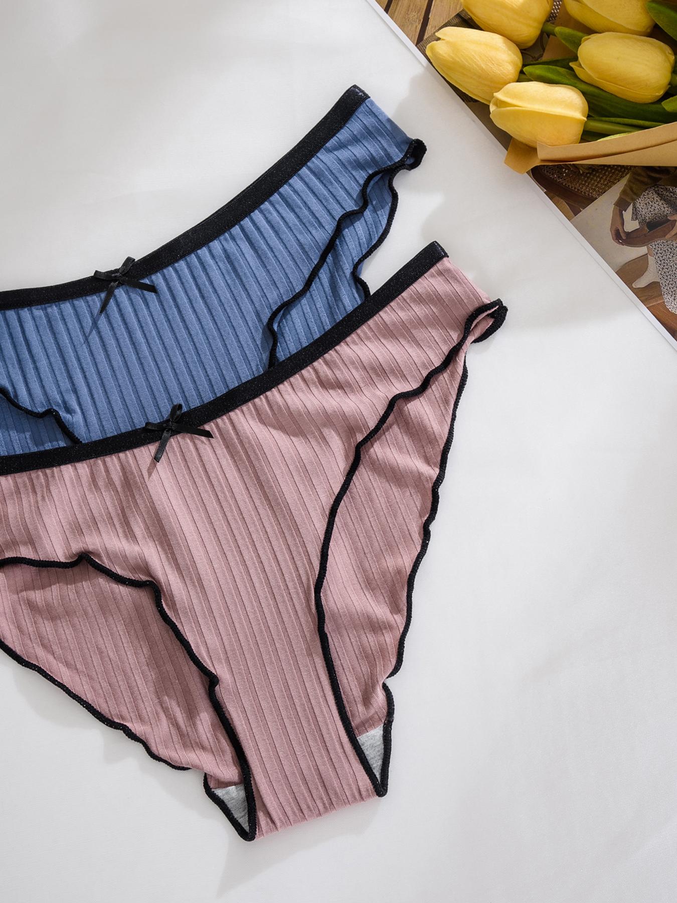 Women's Contrast Binding Bow Decor Panty, Soft Comfy Breathable Knicker for Daily Wear, Underwear for All Seasons, Fashion Comfy Underwear