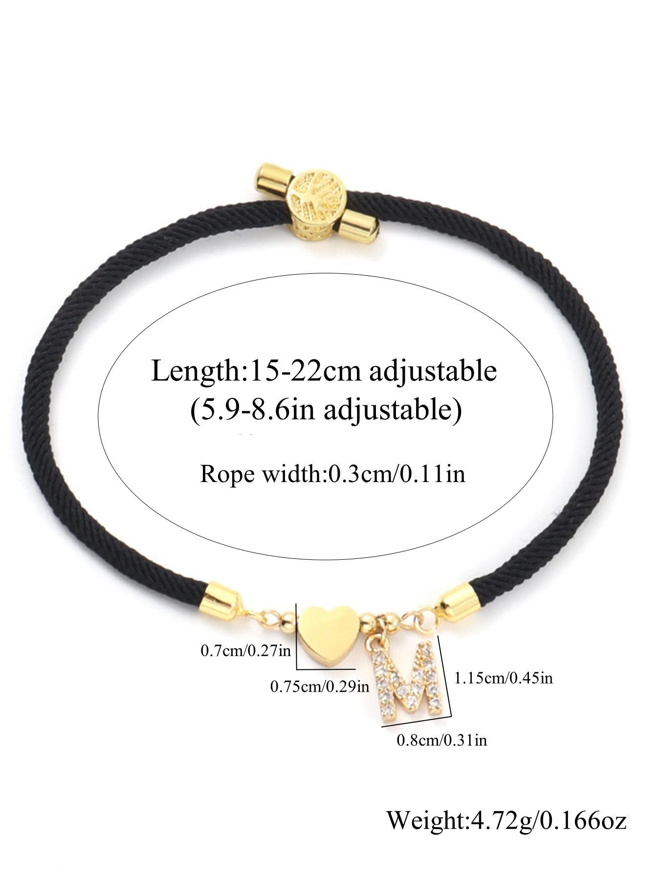 Initial Heart Charm Letter Link Bracelet, Fashion All-match Jewelry for Women, Retro Adjustable Rope Bracelet for Daily Use