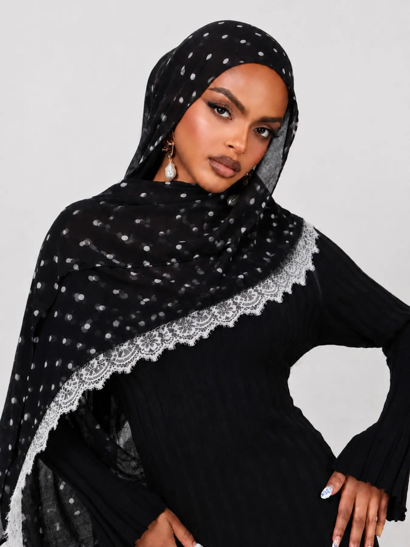 1pc Fashion Retro Polka Dot Voile Hijab Scarf, Elegant Women's Headscarf, Muslim Daily Wear Turban, Breathable Beach Long Shawl, For Muslim