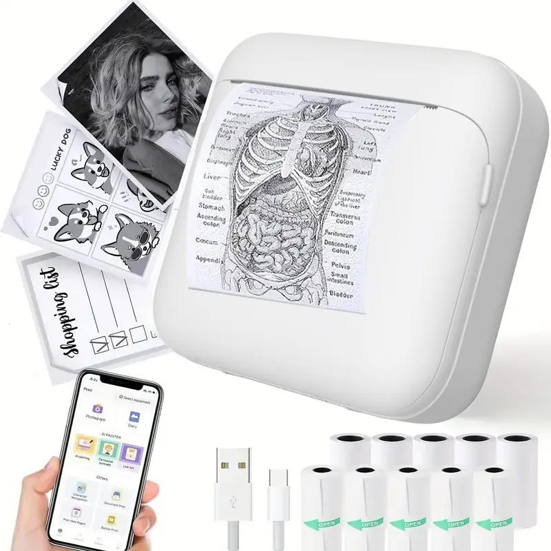 New Portable Thermal Printer, Instant Print for Photos, Labels, Notes, USB Charging, Wireless Connection, High-Quality Output