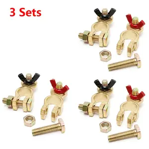 Pure Copper Battery Terminal Connectors (3 Pairs), Quick Disconnect Cable Clips, Car Top Post Terminals, Easy Installation