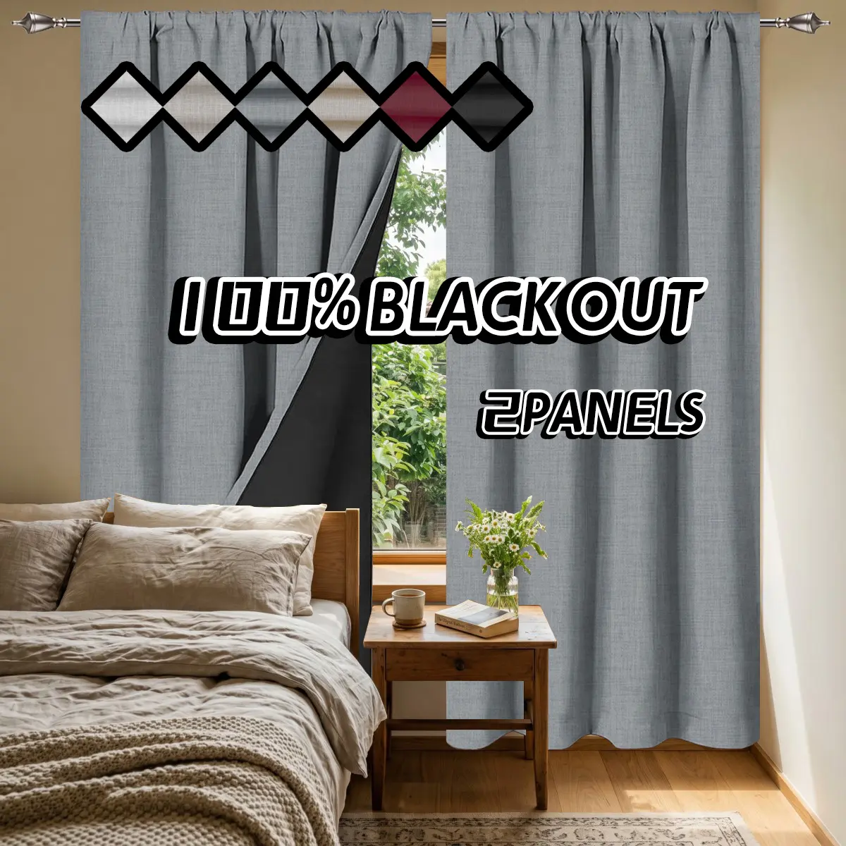 2PCS 100% Light-Blocking Coated Insulated Thickened Linen-Like Curtains with Rainbow Linen Texture, Polyester Material, Rod-Pass Through, Suitable for Bedroom, Living Room, Home Decor, Room Decoration