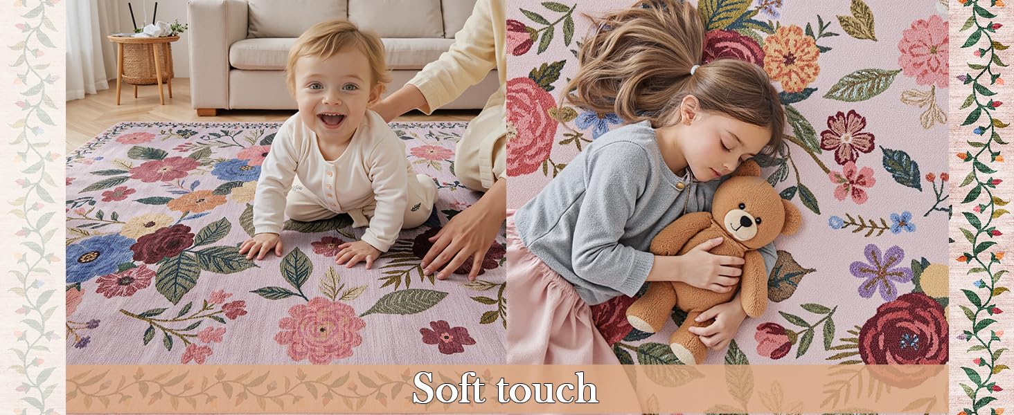 Pink Area Rug 4x6 Rug Washable Boho Rugs Non Slip Low Pile Floral Small Carpet for Bedroom, Bedside, Kids Room, Office, Dining Room(Light Pink, 4 x 6)