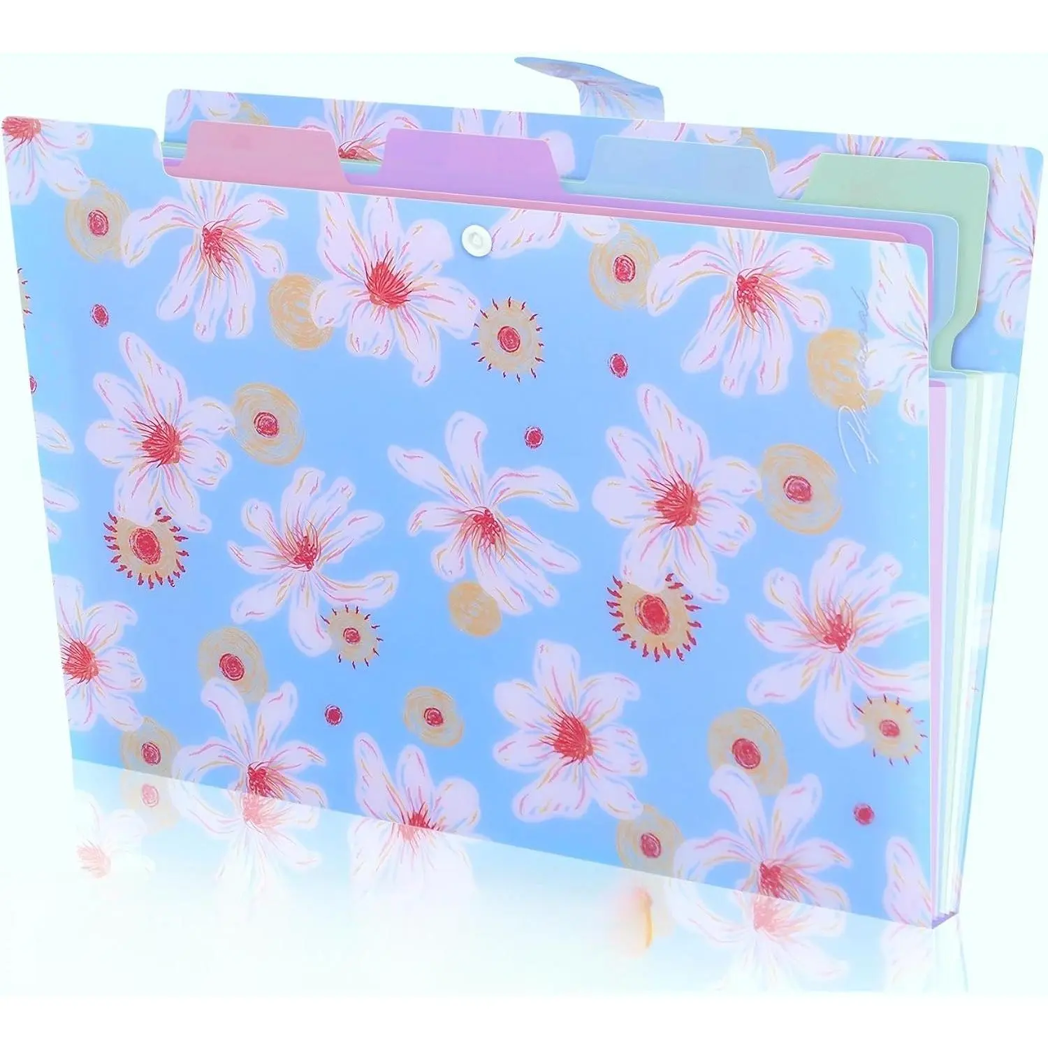 A4 Size 5-Pocket Accordion Expanding File Folder with Labels, Modern Patterned Office Filing Organizer for School & Office Use (Green)
