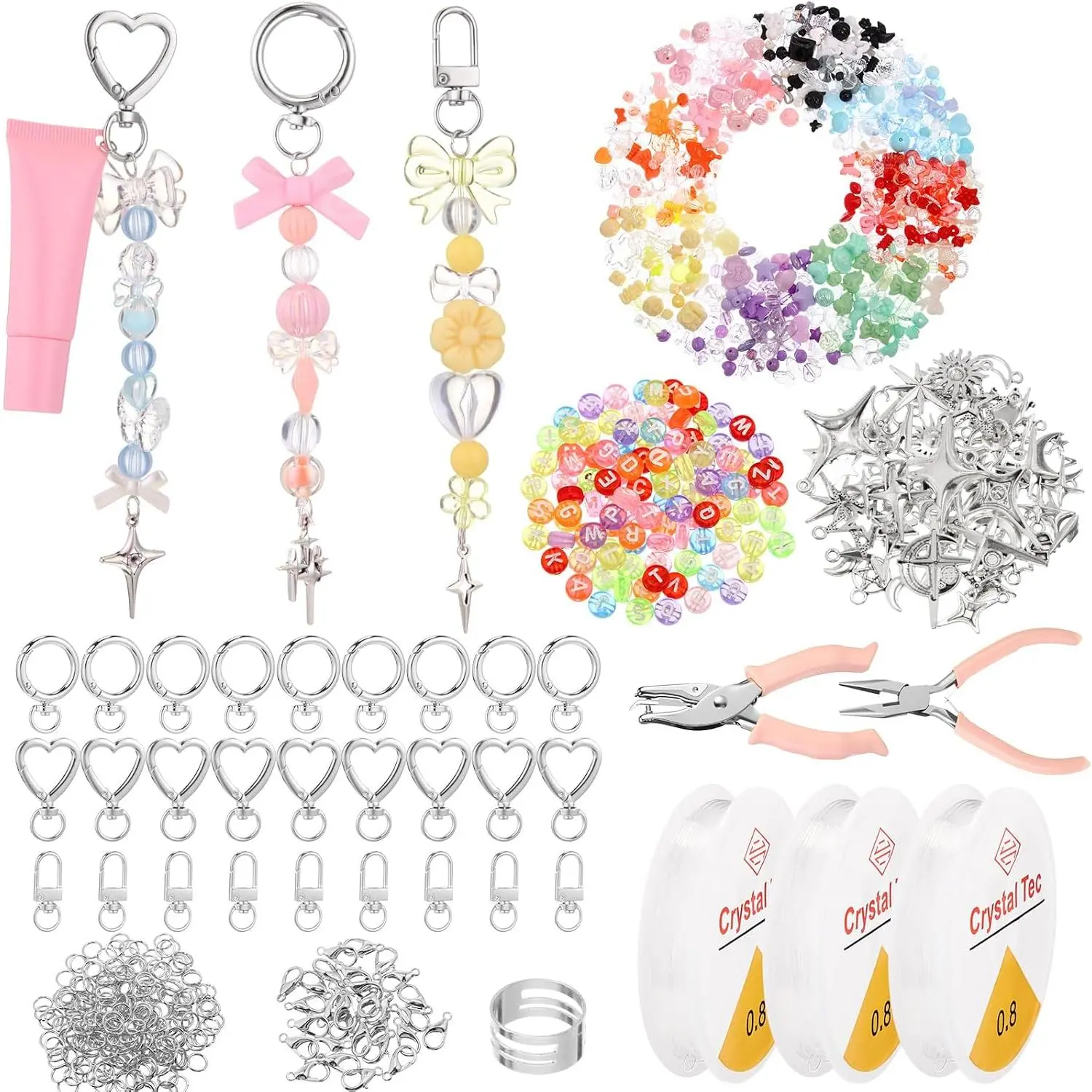 Lip Gloss Charm Kit Lip Gloss  Making Kit Including  Charms  Clips Extender Chain(855 Pcs, Style)