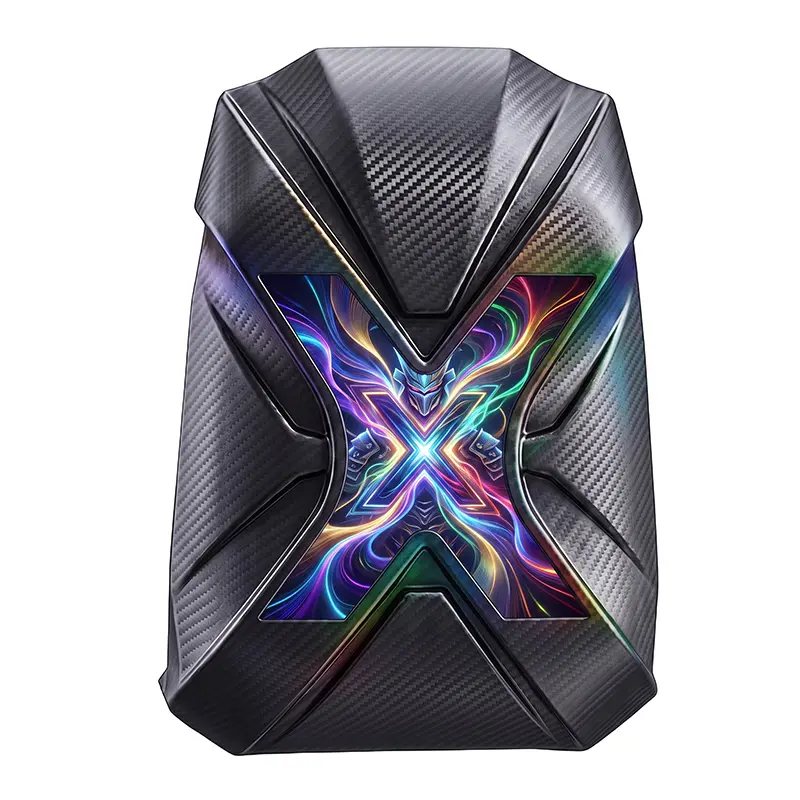 LED Knight Me Core Carbon Fiber Black Travel Backpack - Laces, LED Display, Cyberpunk Smart Wireless Programmable Screen, Hard Shell Expandable 15.6" Laptop Bag with USB Port, DIY Pixel Art Tech Gift for Men (Power Bank Not Included)