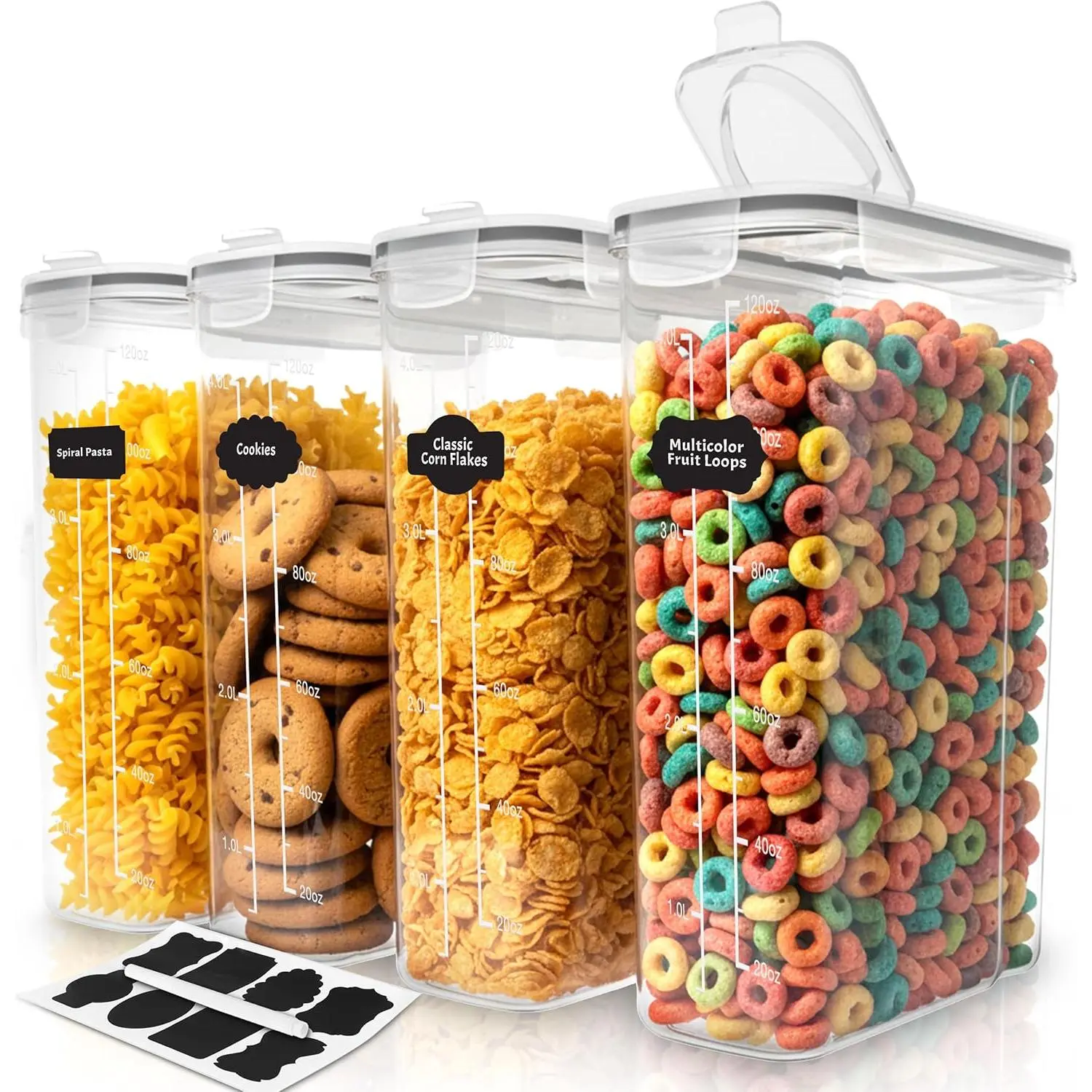 Cereal Containers Storage Set – 4 Pack 4L(135.2 oz) Airtight Food Storage Containers with Lids, BPA-Free Cereal Dispensers for Pantry Organization and Storage (Clear)