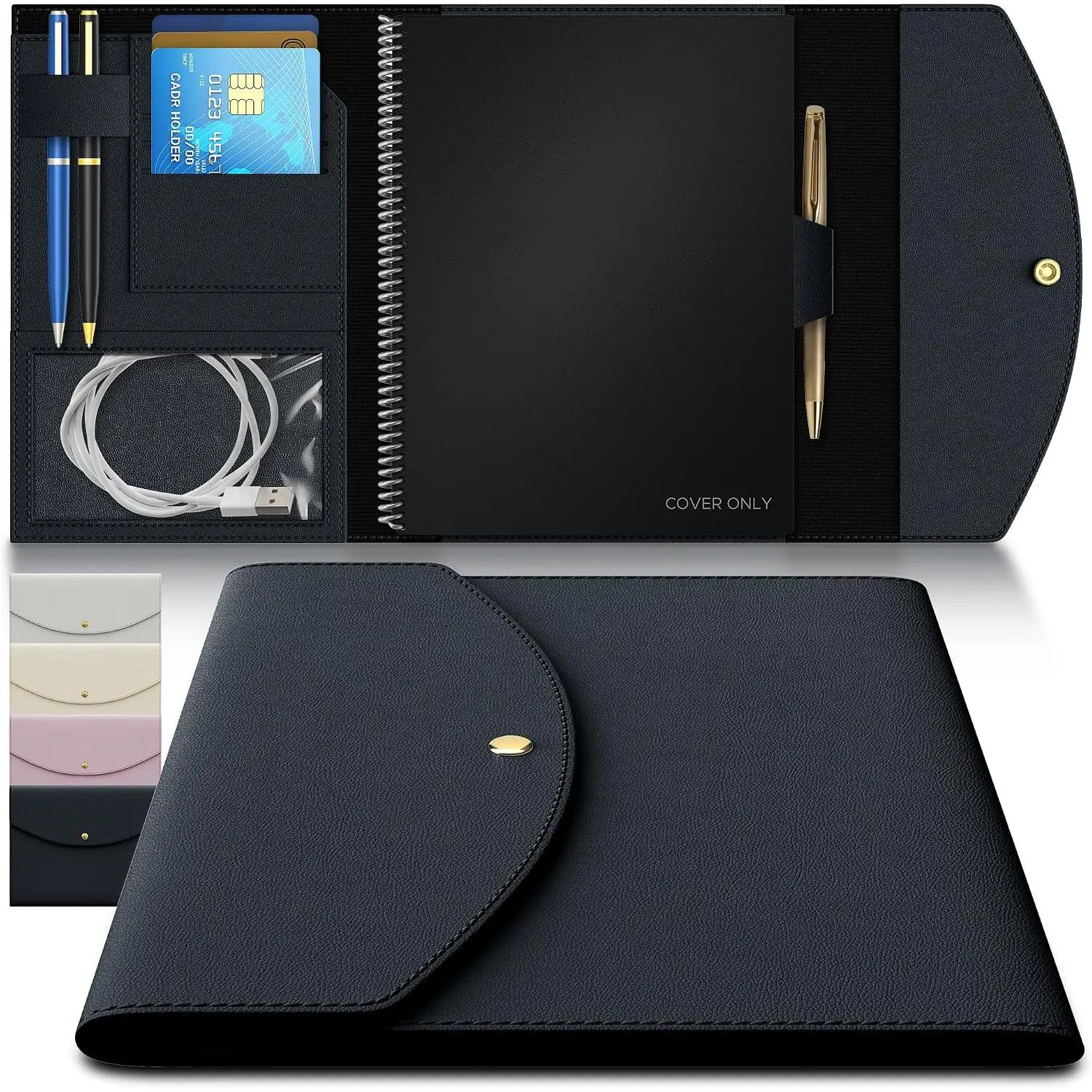 A5 book Cover for , Planner & Journal – Slim Vegan Leather Folio with Pen Loop, Card Slots & Pockets – Fits  Core, Panda, Fusion &  6" x 8.8" books